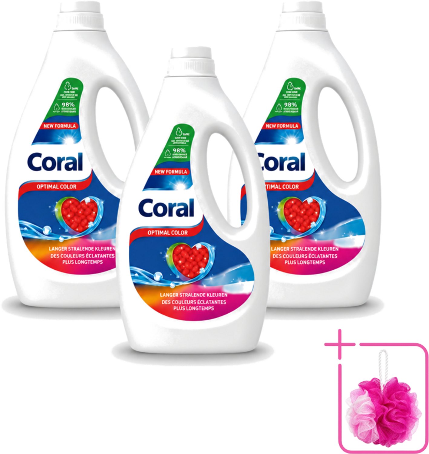 3 x Coral – Vloeibaar Wasmiddel – Optimal Color – 1170 ml - Bulkverpakking - Kleurbehoud - Douchemop - Vlekverwijdering