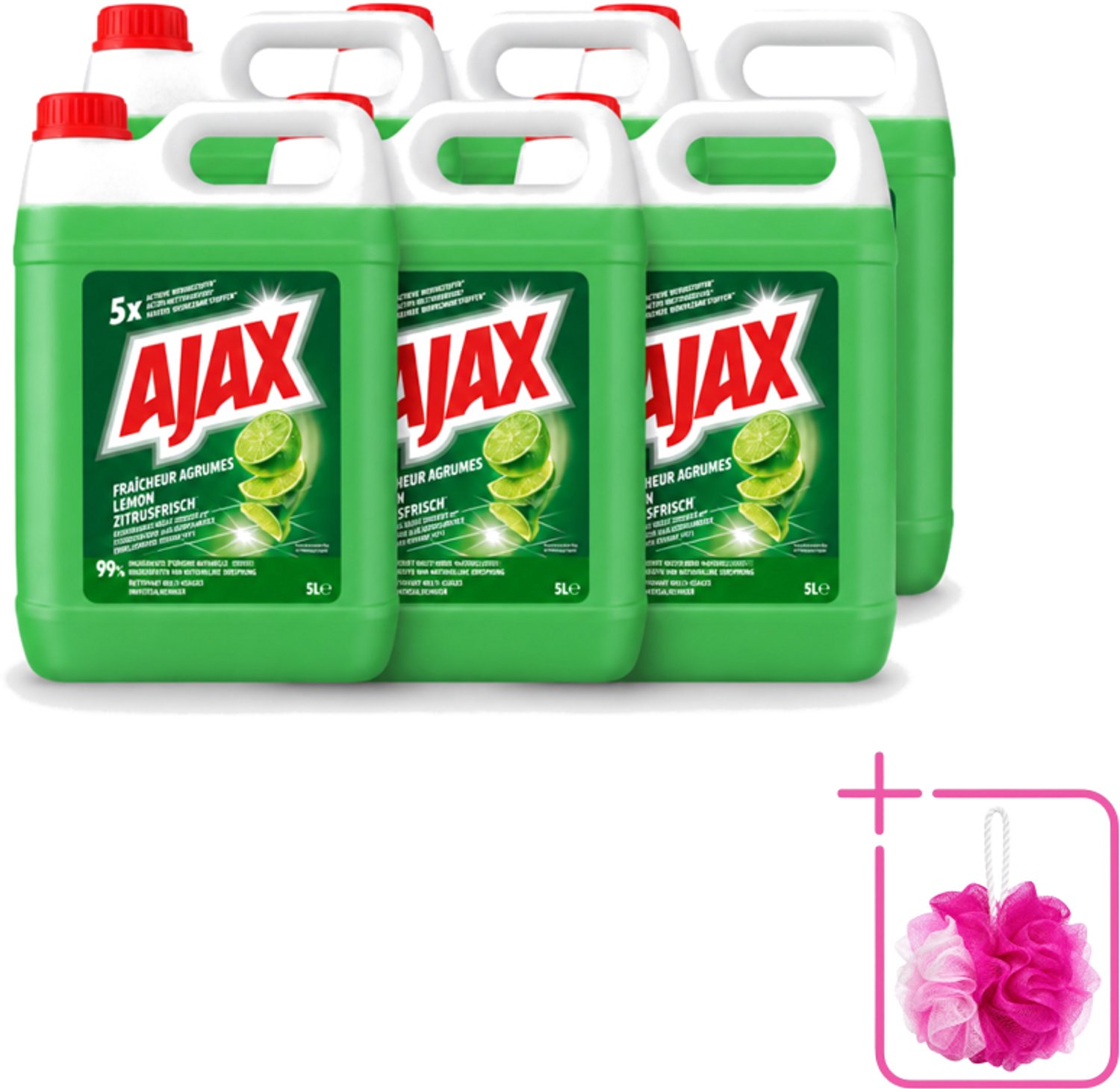 6 x Ajax – Allesreiniger – Limoen – 5000 ml - Bulkverpakking - Allesreiniger limoen - Douchemop - Krachtige reiniger