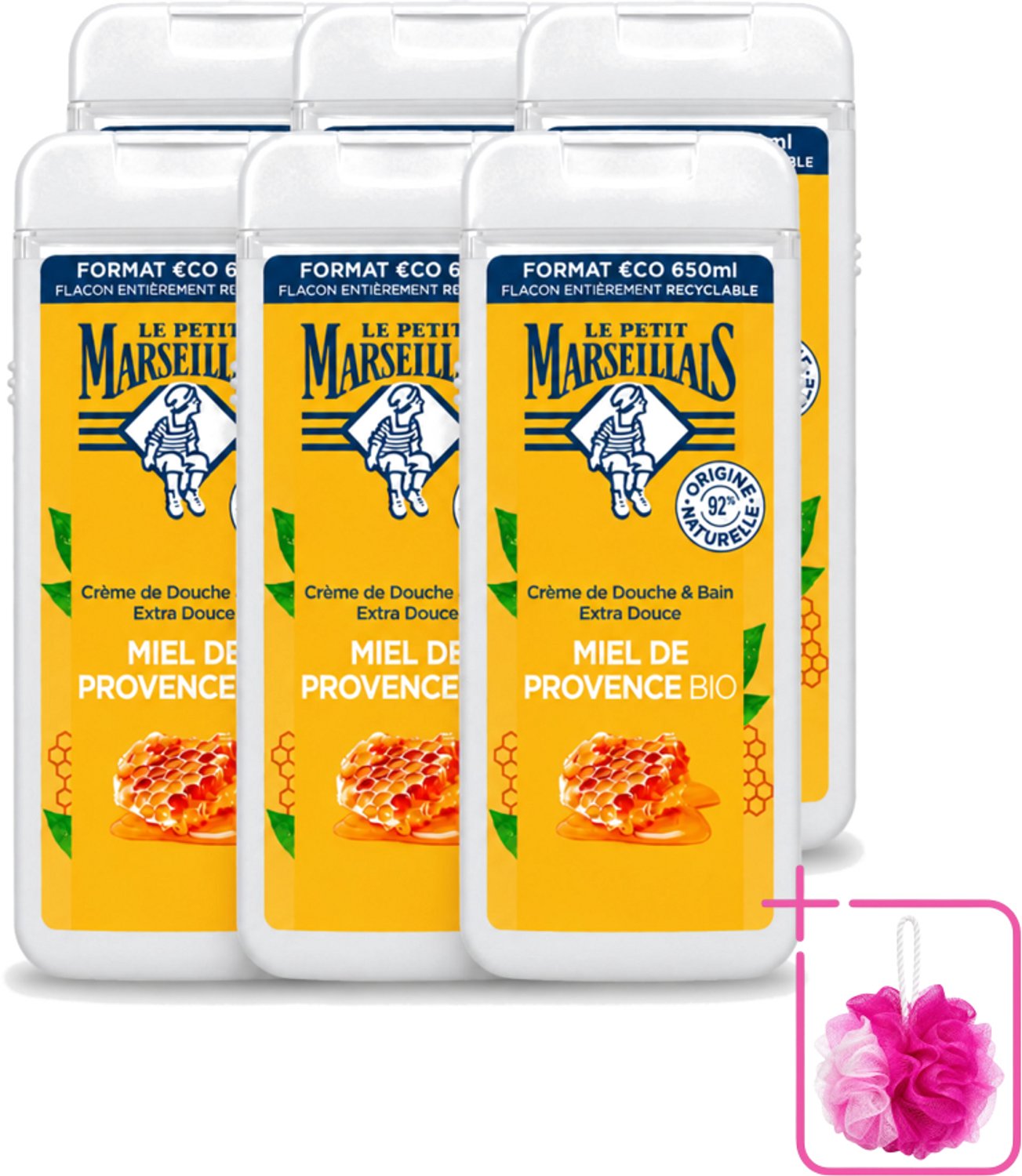 6 x Le Petit Marseillais – Douche & Bad – Honing – 650 ml - Bulkverpakking - Douche en bad - Douchemop - Honing