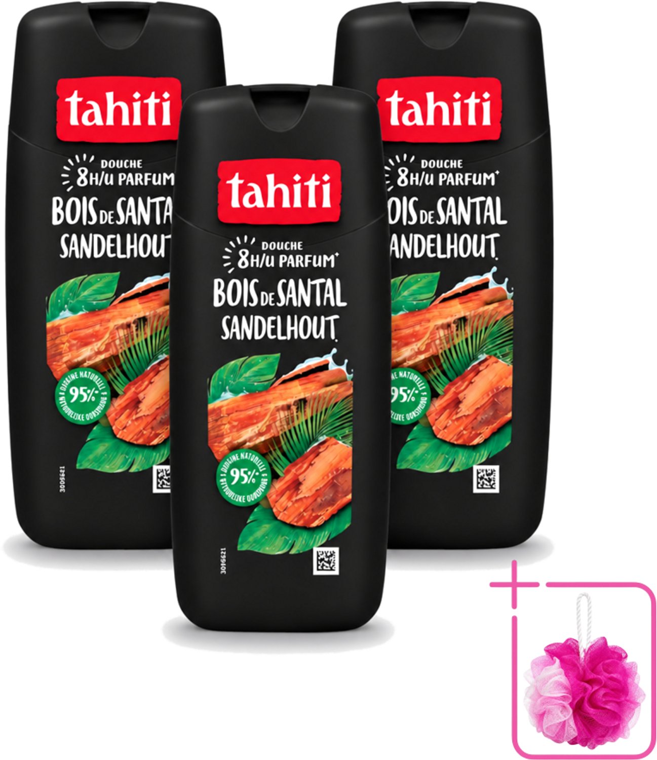 3 x Tahiti – Douchegel – Sandelhout - 315 ml - Bulkverpakking - Douchegel - Douchemop - Sandelhout