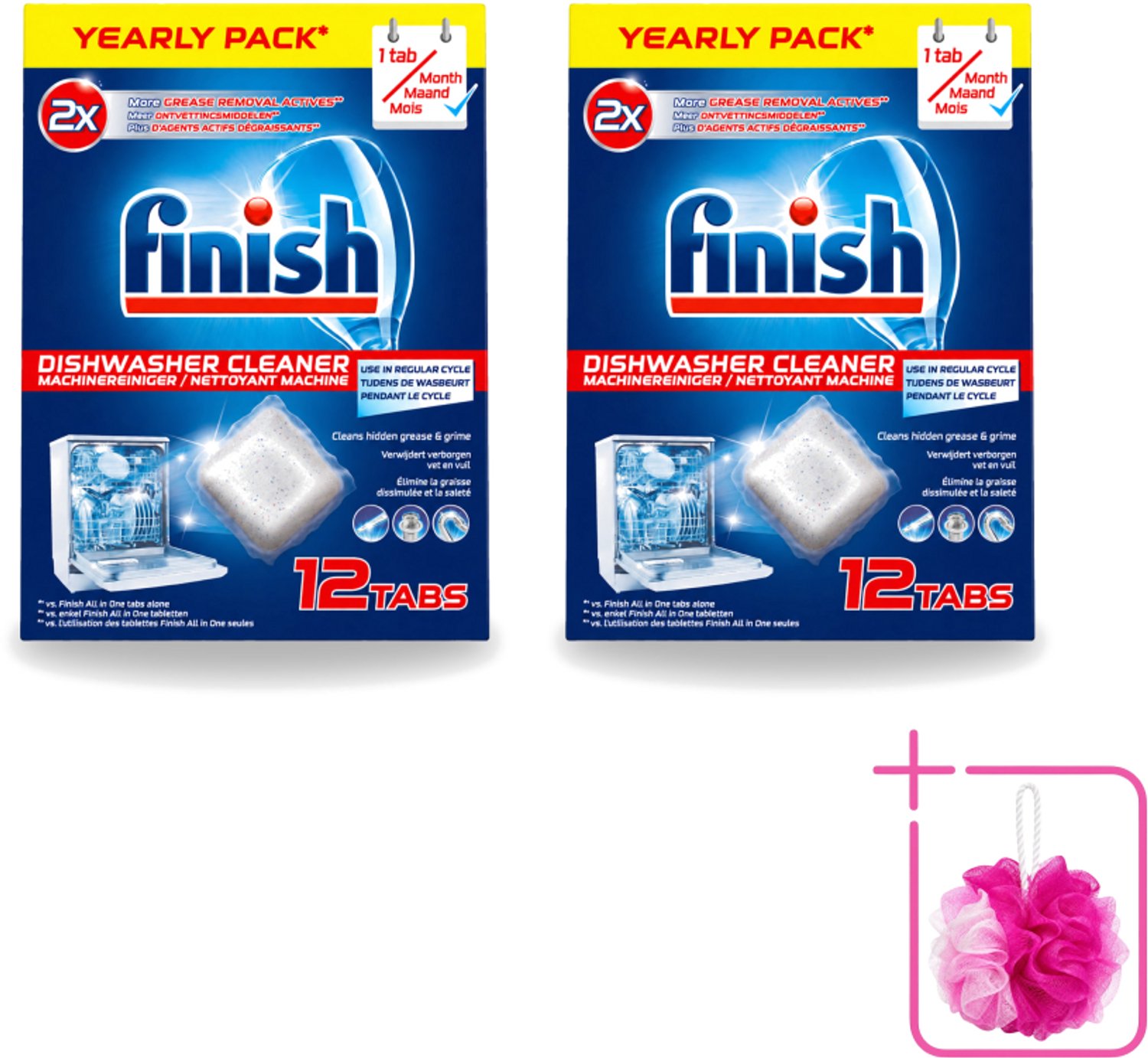 2 x Finish - Vaatwasmachinereiniger - Anti-Vet & Anti-Vuil - 12 Tabletten - Bulkverpakking - Vaatwasmachinereiniger - Douchemop - Vet en vuil verwijderen