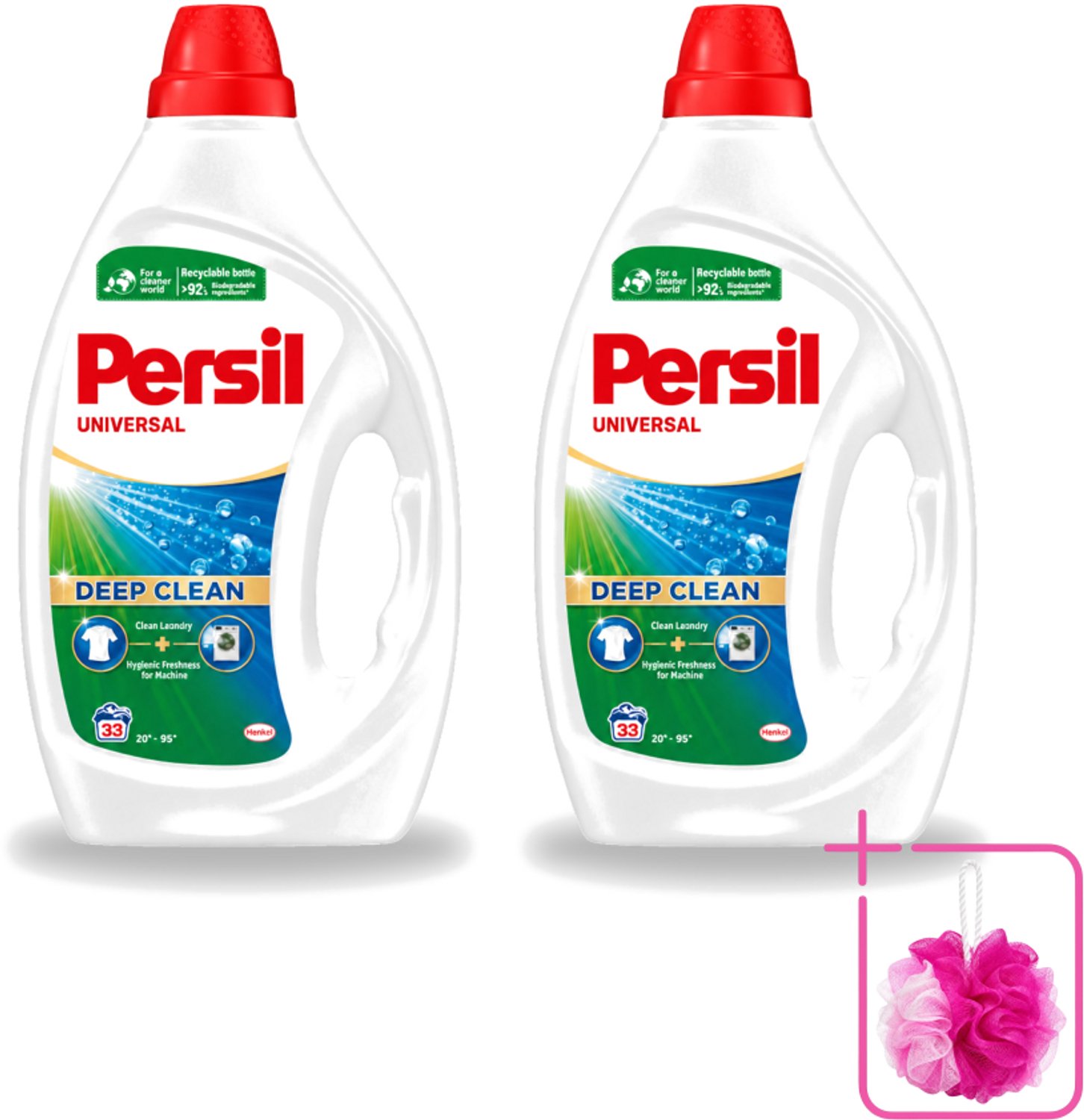 2 x Persil Universal - Vloeibaar Wasmiddel - Witte en Gekleurde Was - 33 Wasbeurten - Bulkverpakking - Persil Universal Gel - Douchemop - Wasmiddel
