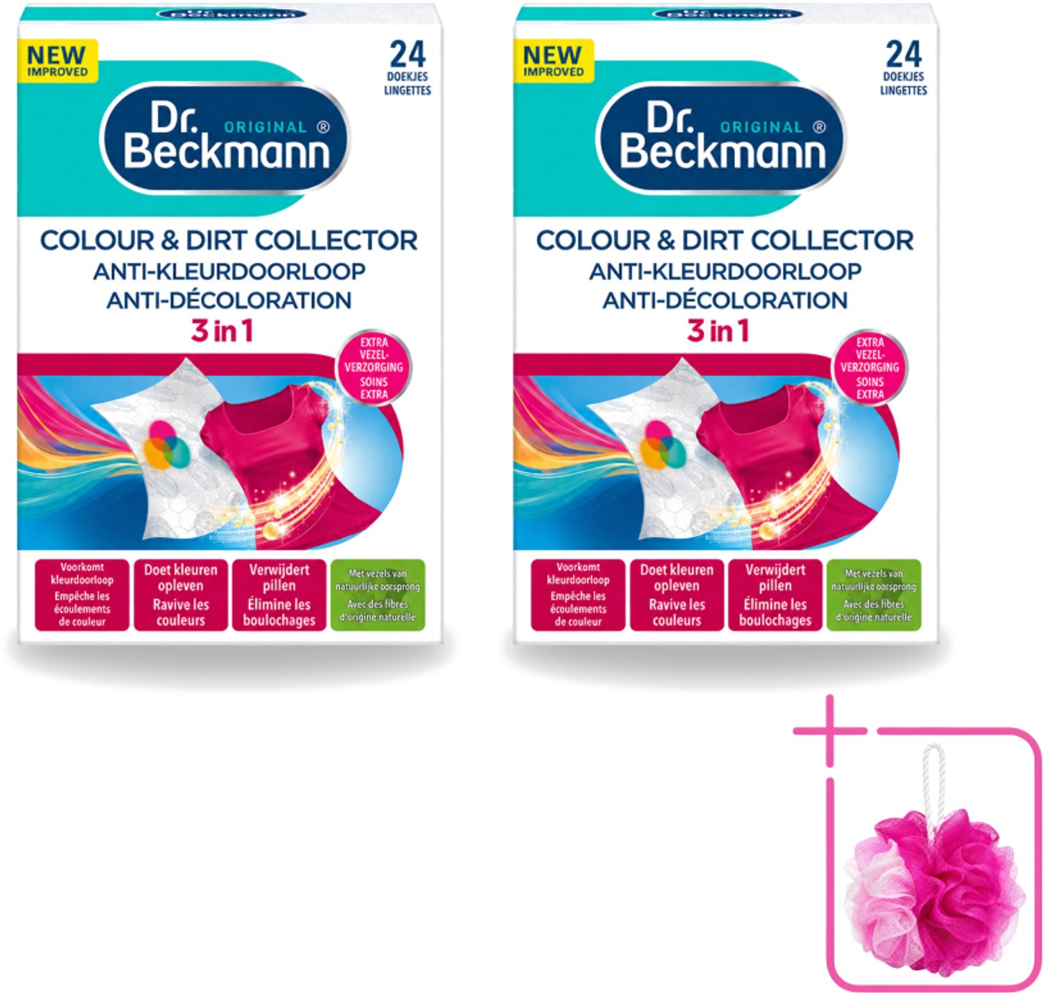 2 x Dr. Beckmann - Anti-Kleur Doorloopdoekjes - Kleurbescherming - Witte en Gekleurde Was - 24 Doekjes - Bulkverpakking - Kleurbescherming - Douchemop - Wasdoek