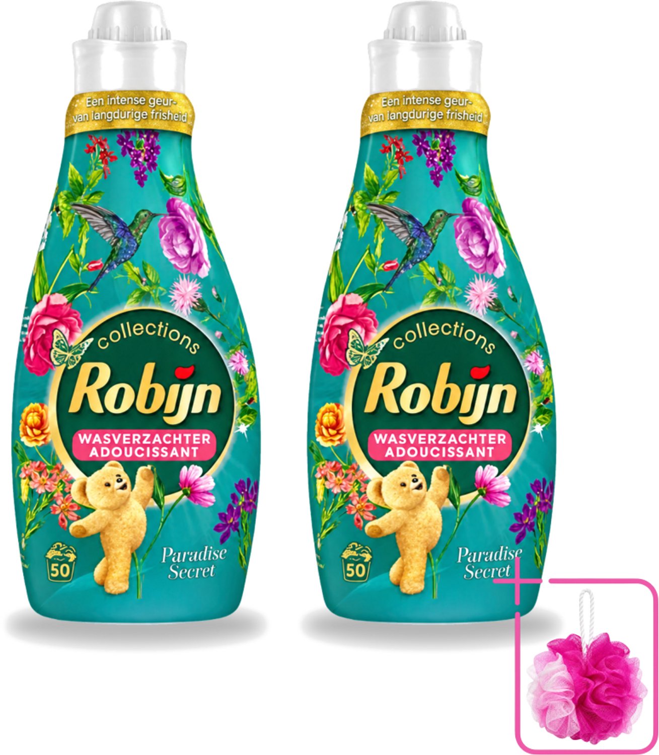 2 x Robijn Collections - Wasverzachter - Paradise Secret - 1,25L - 50 Wasbeurten - Bulkverpakking - Wasverzachter - Douchemop - Luxe wasverzachter