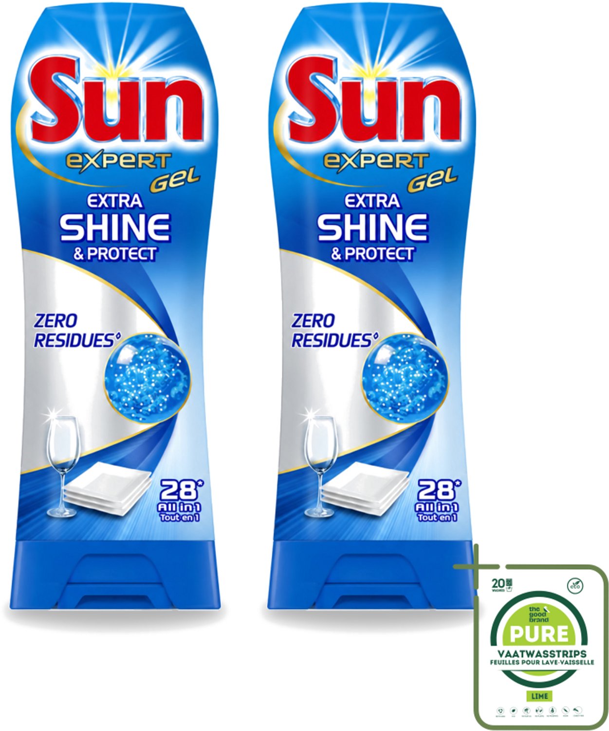 2 x Sun Expert Gel - Extra Shine & Protect - All-in-1 - Vaatwasmiddel Gel - 28 Wasbeurten - Grootverpakking - Vaatwasstrips - Vaatwasgel - Vaatwas - Vaatwasbeurt - Vaatwasmiddel - Stralende Vaat