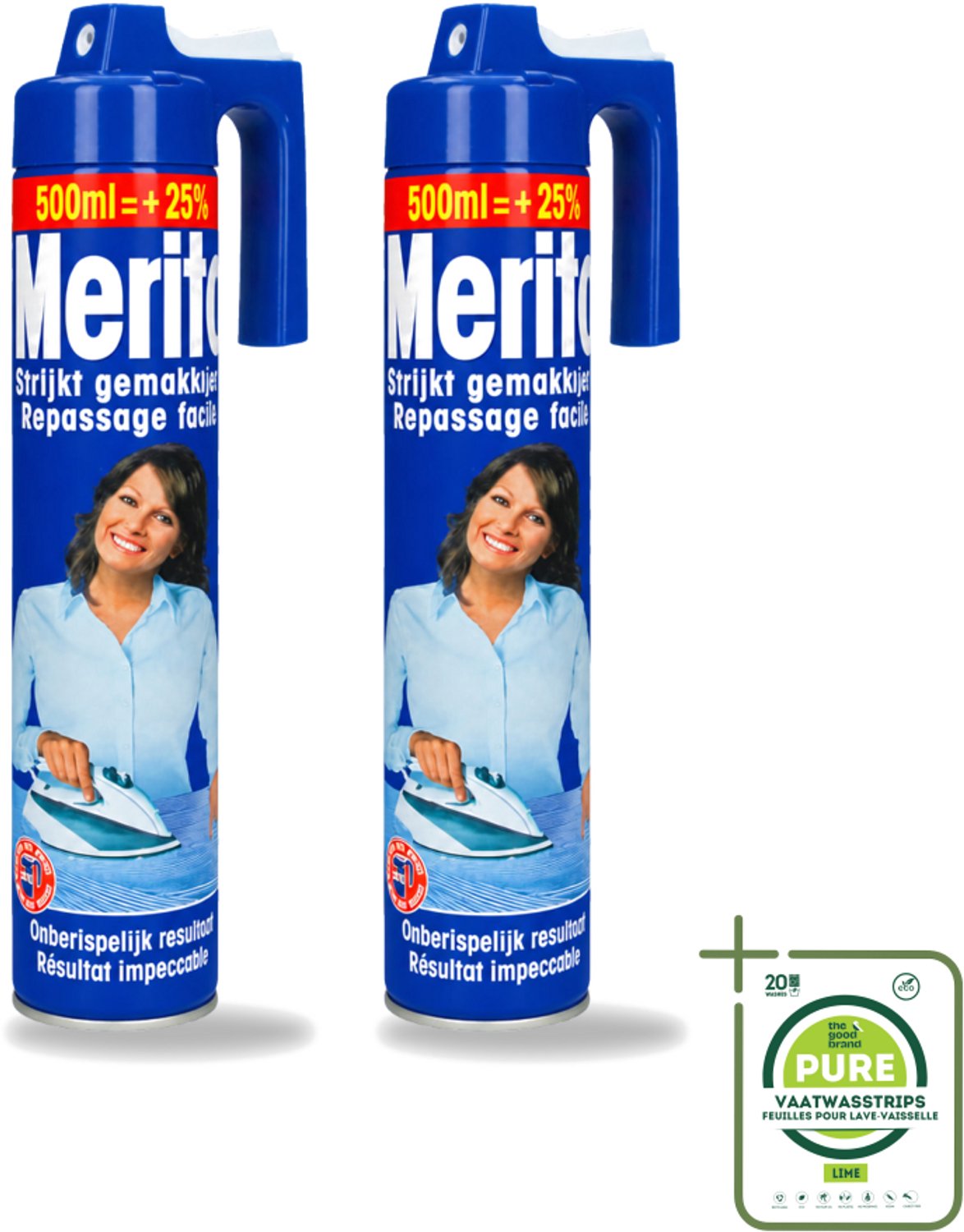 2 x Merito - Strijkspray - 500 ml - Grootverpakking - Vaatwasstrips - Strijkspray - Linnen Strijken - Kleuren Herstellen - Strijken Makkelijker - Frisse Geur