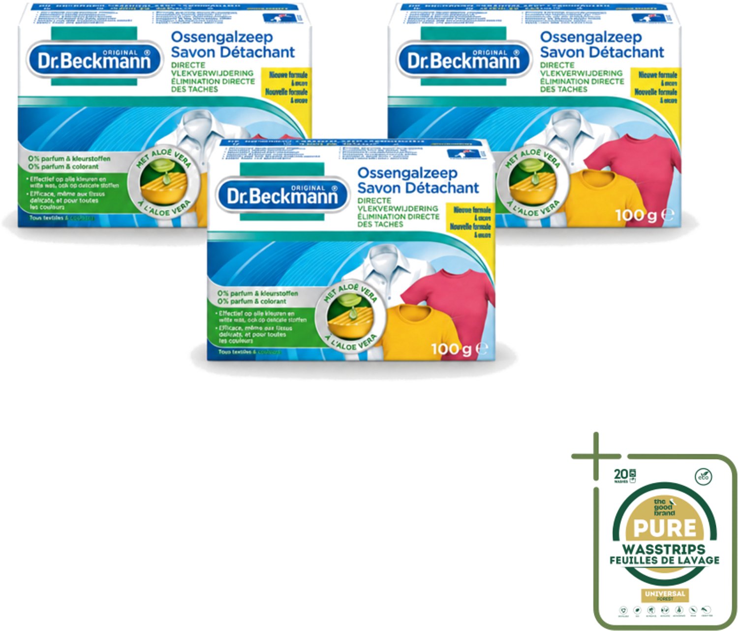 3 x Dr.Beckmann - Vlekkenverwijderaar - Ossengalzeep Met Aloë Vera - Witte en Gekleurde Was - 100g - Wasstrips - Vlekkenverwijderaar - Textiel Reinigen - Tapijt Reinigen - Meubel Reinigen - Aloë Vera