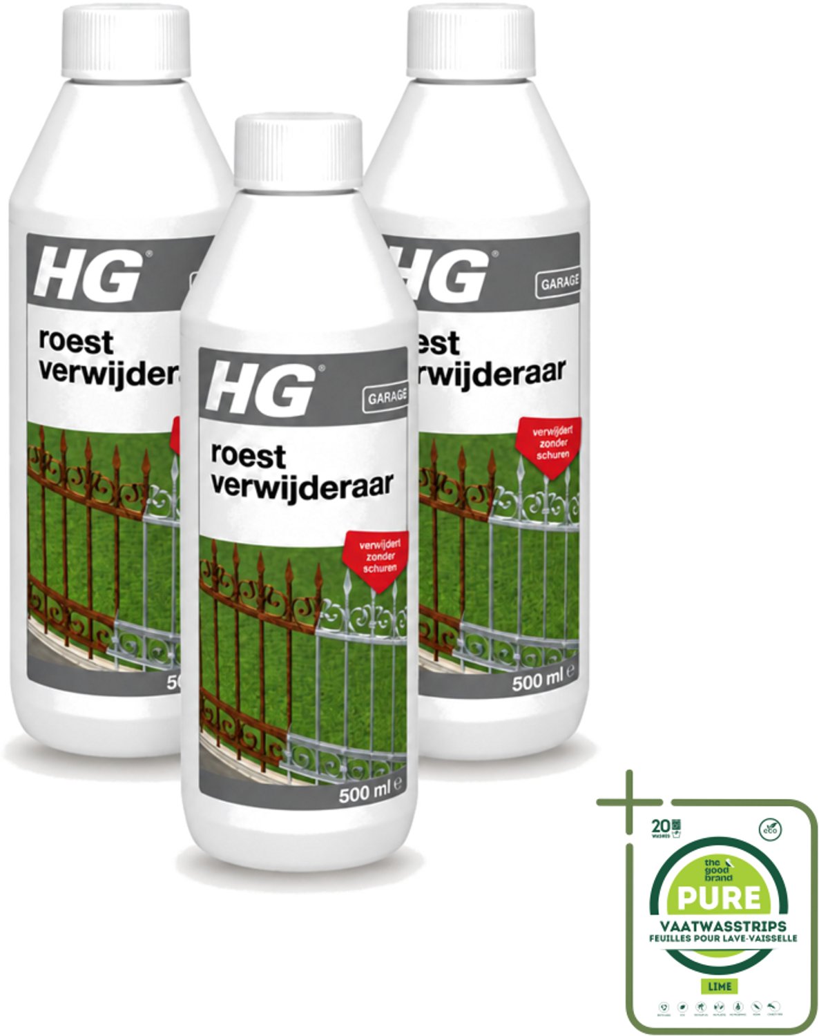 3 x HG - Roestverwijderaar - Verwijdert Zonder Schuren - Snel & Effectief - 500 ml - Grootverpakking - Vaatwasstrips - Roestverwijderaar - Roestverwijderen - Roestwerende Werking - Metaal Behandelen - Hekken Reinigen