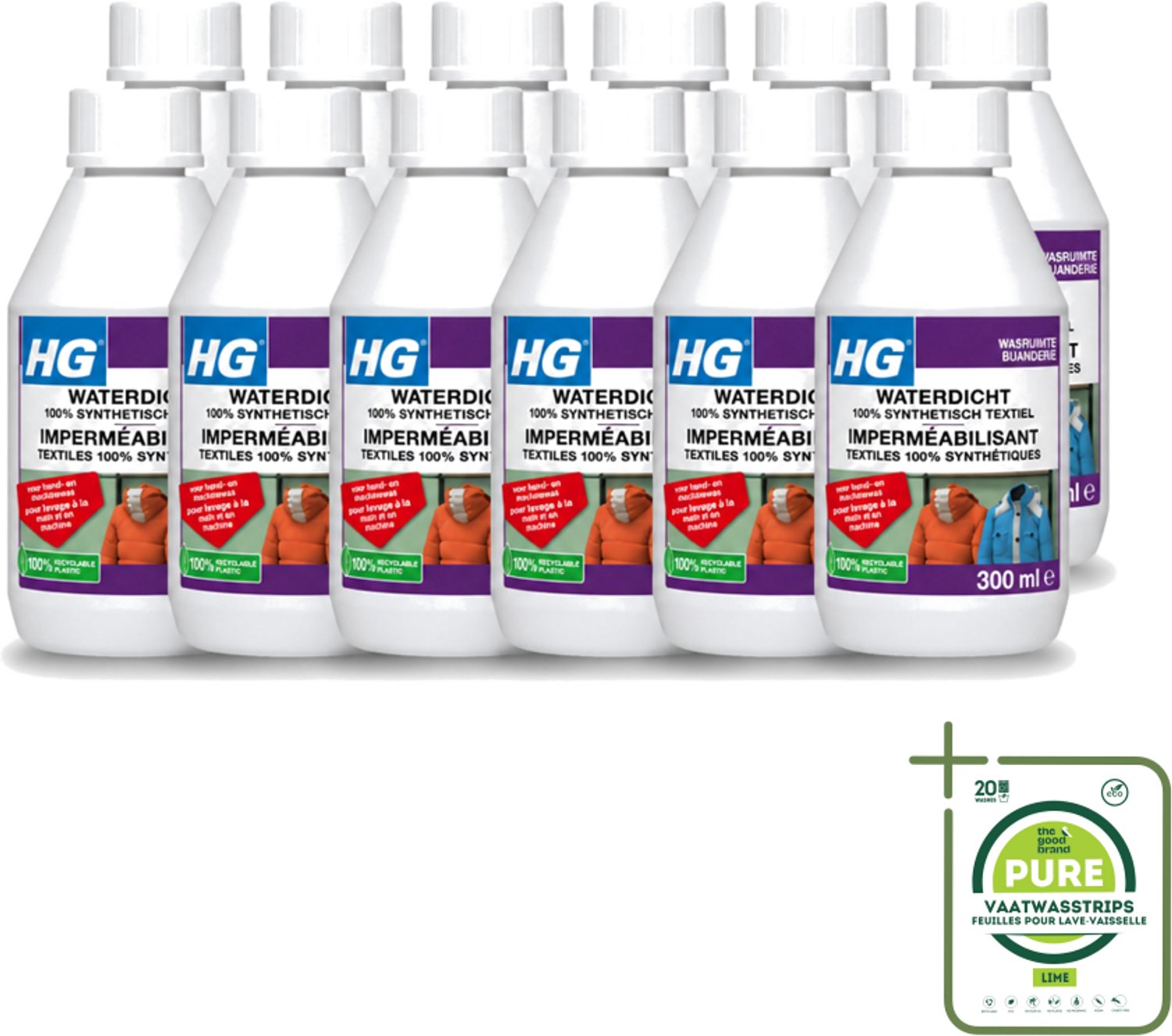 12 x HG - Wasruimte - Waterdicht 100% Synthetisch Textiel - Voor Hand & Machine Was - 300 ml - Grootverpakking - Waterdicht Textiel - Vuilafstotend Textiel - Synthetisch Textiel Behandelen - Regenkleding Waterdicht Maken - Ski Kleding Waterdicht