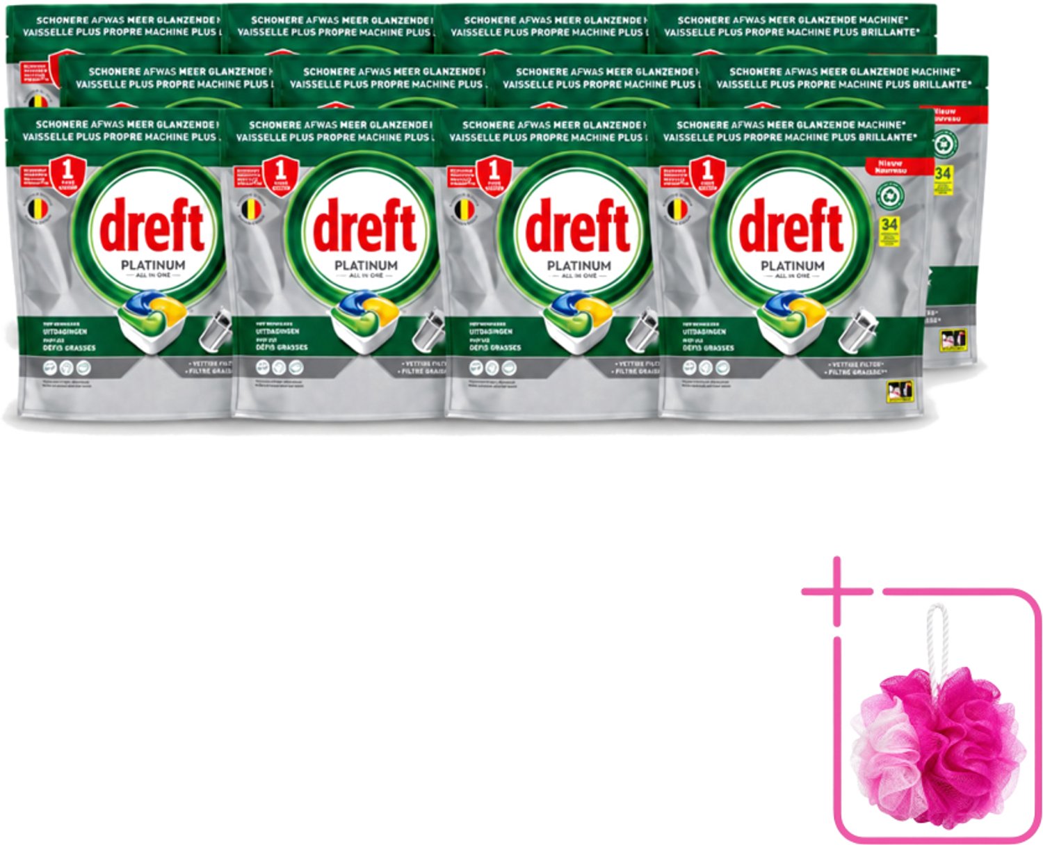 12 x Dreft Platinum - All In One - Vaatwascapsules - Citroen - 34 Afwasbeurten - Bulkverpakking - Vaatwasmiddel - Vaatwascapsule