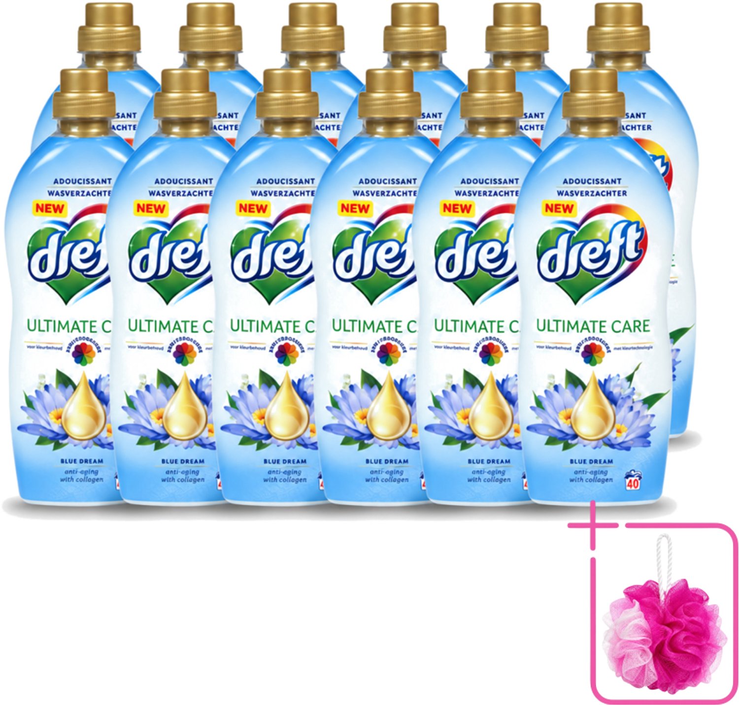 12 x Dreft - Wasverzachter - Gekleurde Was - Blauwe Droom - Anti-Veroudering - 40 Wasbeurten - Bulkverpakking - Wasverzachter - Douchemop - Anti-aging