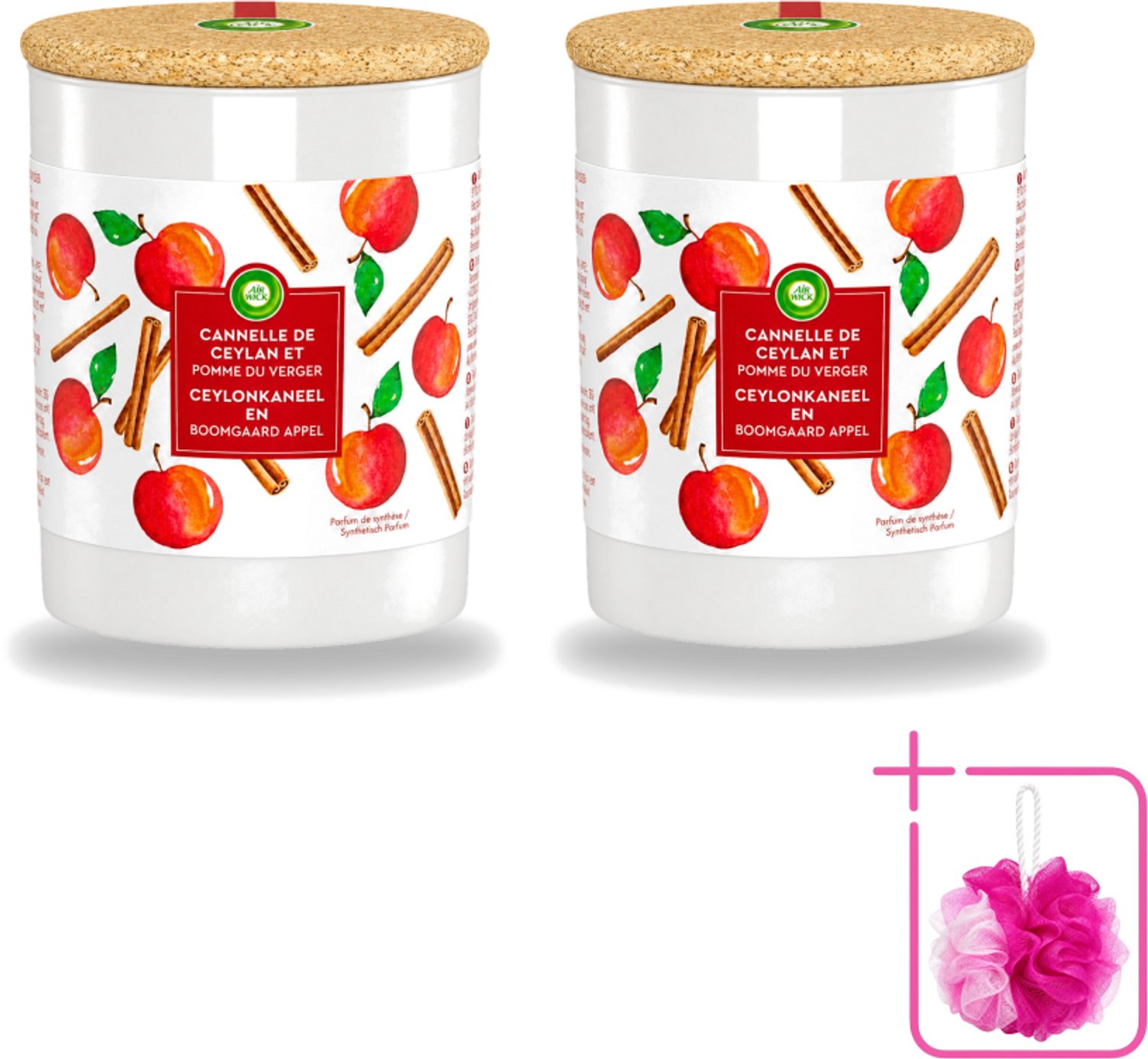 Air Wick 2 x Air Wick - Geurkaars - Kaneel & Boomgaard Appel - 35 Uur Brandduur - Bulkverpakking - Geurkaars - Douchemop - Kaneel Rood