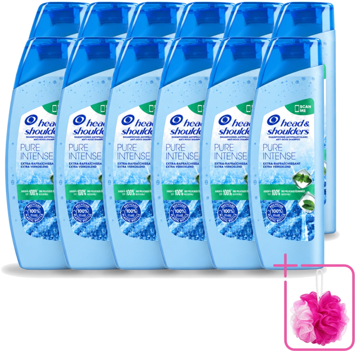12 x Head & Shoulders - Anti-Roos Shampoo - Pure Intense - Extra Verkoelend - 250 ml - Bulkverpakking - Roosvrij haar - Douchemop - Roosbestrijding