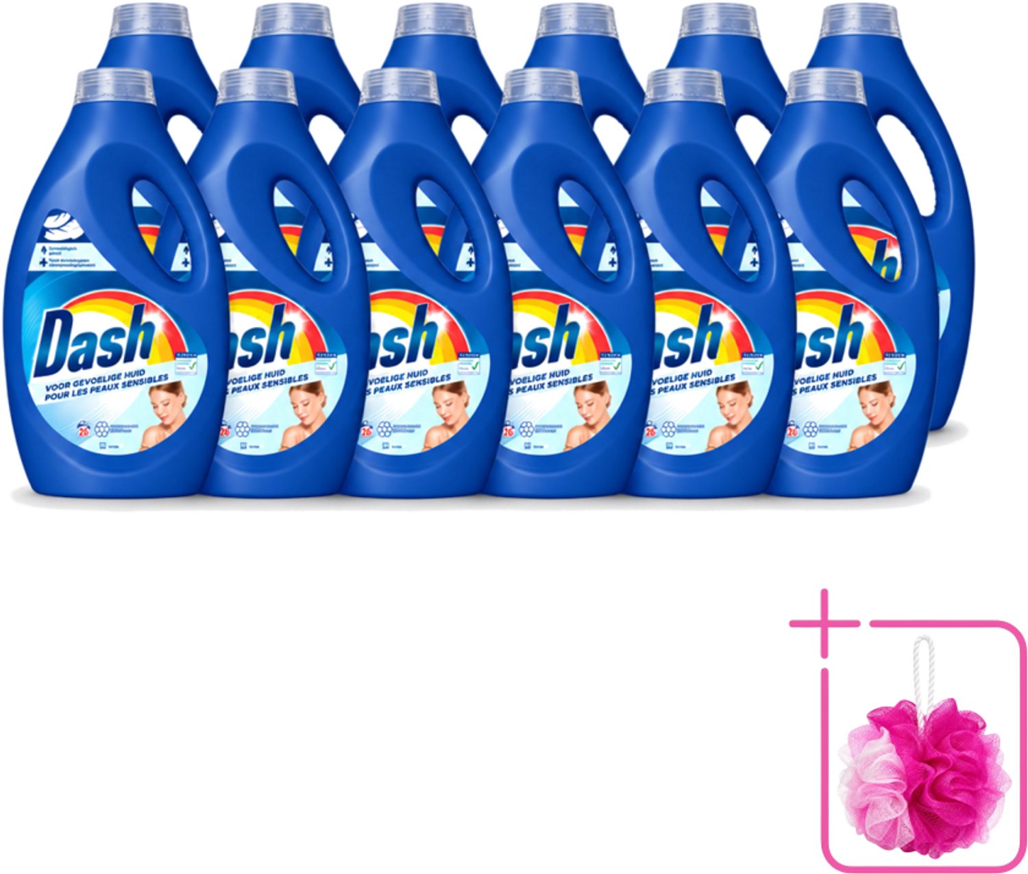 12 x Dash Sensitive - Vloeibaar Wasmiddel - Voor Gevoelige Huid - Witte en Gekleurde Was - 26 Wasbeurten - Bulkverpakking - Gevoelige huid - Douchemop - Wasmiddel