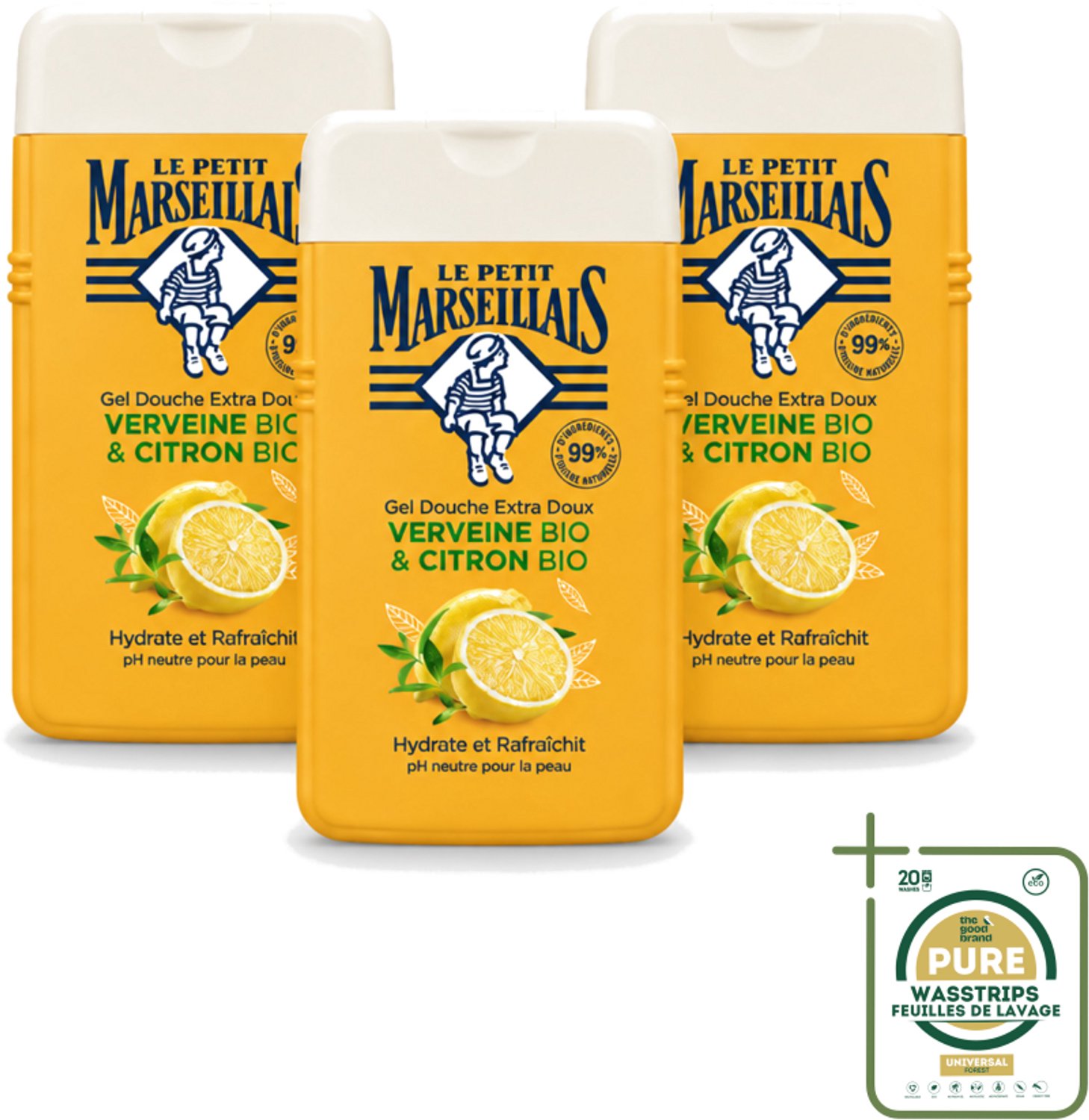 3 x Le Petit Marseillais - Douchegel - Citroen & Verbena - Hydraterend - 250ml - Wasstrips - Douchegel Citroen Verbena - Hydraterende Douchegel - Citroen En Verbena - Biologische Douchegel - Neutrale PH Douchegel