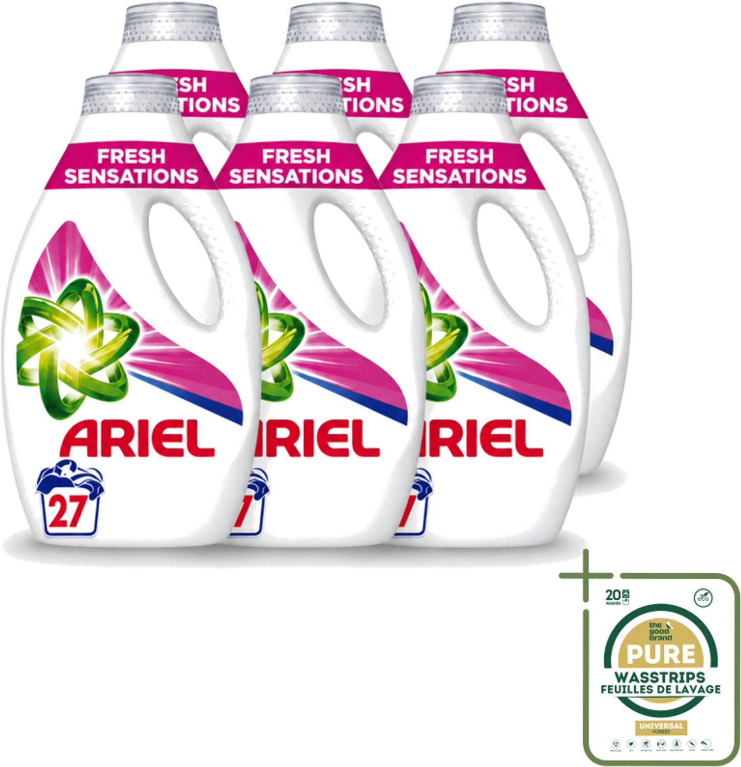 6 x Ariel Original - Fresh Sensations - Vloeibaar Wasmiddel - Witte en Lichtgekleurde Was - 27 Wasbeurten - Wasstrips - Vloeibaar Wasmiddel - Frisse Geur - Reiniging - Wasbeurt - Witte Kleding
