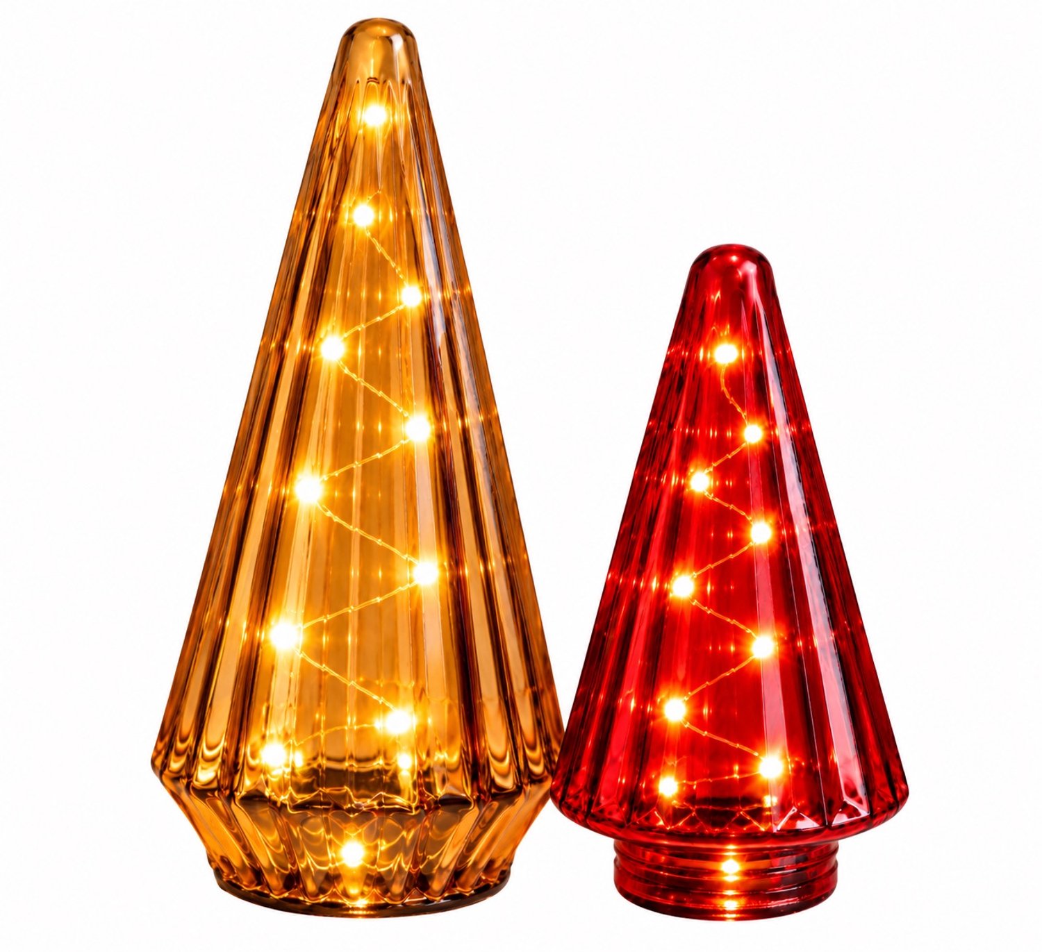Glazen Kerstboom Pink en Bordeaux S/2 met LED verlichting H:24 en 33cm