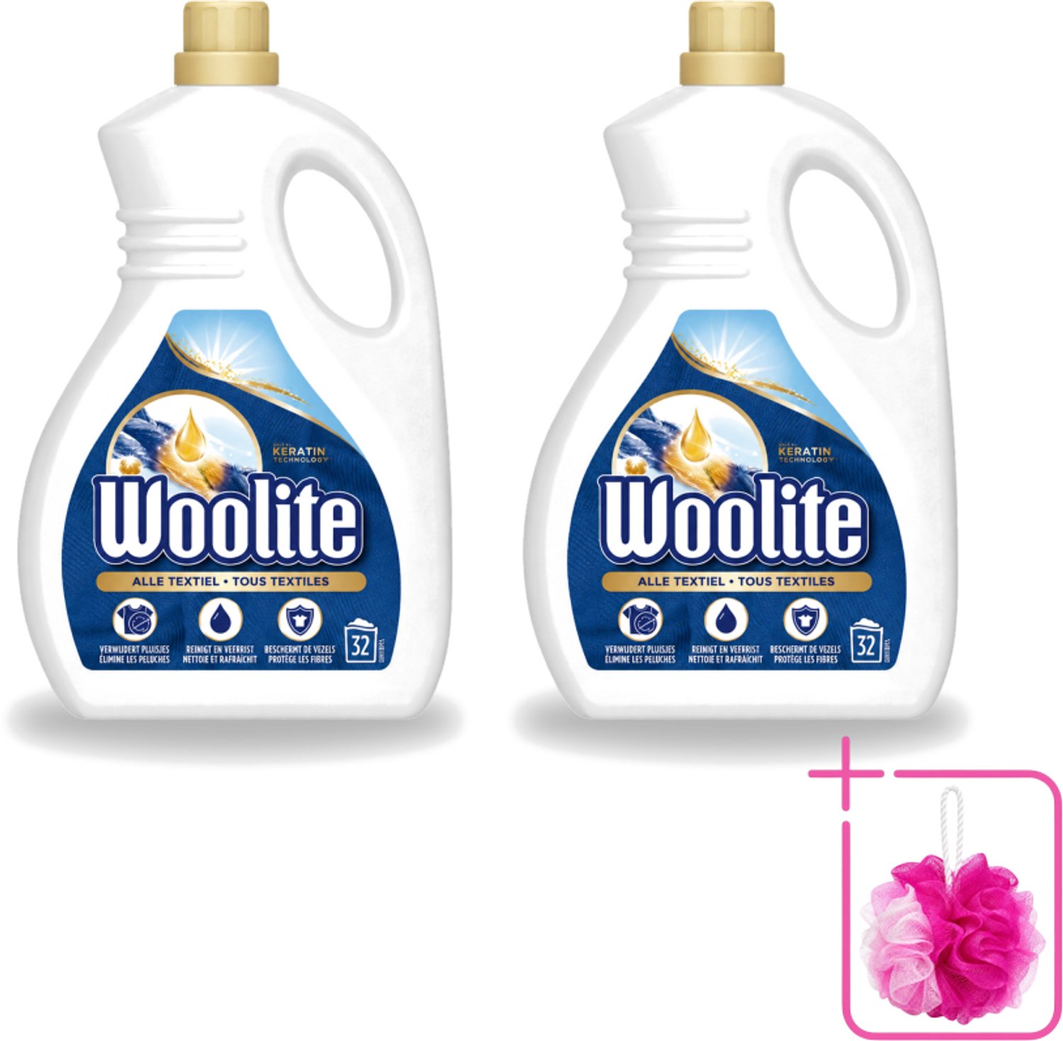 2 x Woolite Textile - Vloeibaar Wasmiddel - Met Keratine - Textiel Was - 32 Wasbeurten - 1,9L - Bulkverpakking - Textiel wasmiddel - Douchemop - Keratine wasmiddel