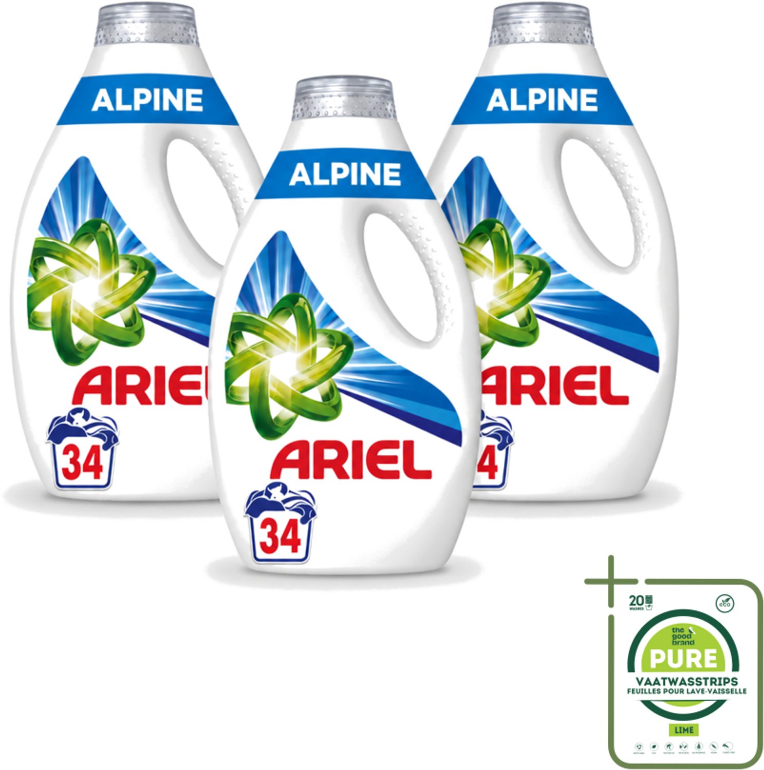 3 x Ariel – Vloeibaar Wasmiddel – Alpine – 1530 ml – 34 wasbeurten - Grootverpakking - Vaatwasstrips - Ariel Alpine - Vloeibaar Wasmiddel - Koud Wassen - Frisse Geur - Energiezuinig Wasmiddel