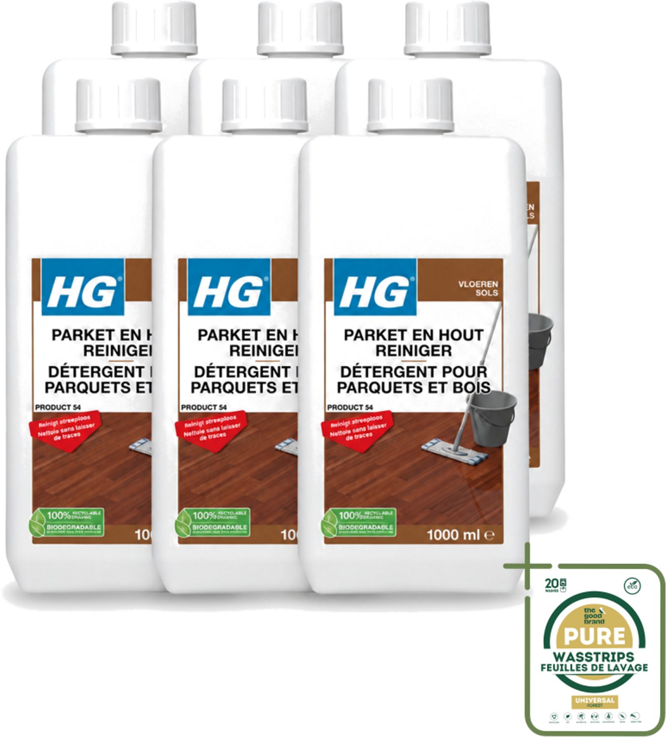 6 x HG - Parket- & Houtreiniger - Frisse Geur - Reinigt Streeploos - 1L - Wasstrips - Parket Reinigen - Parket Reiniger - Parket Vloer Reinigen - Parket Reinigen Zonder Strepen - Parket Vloer Onderhoud