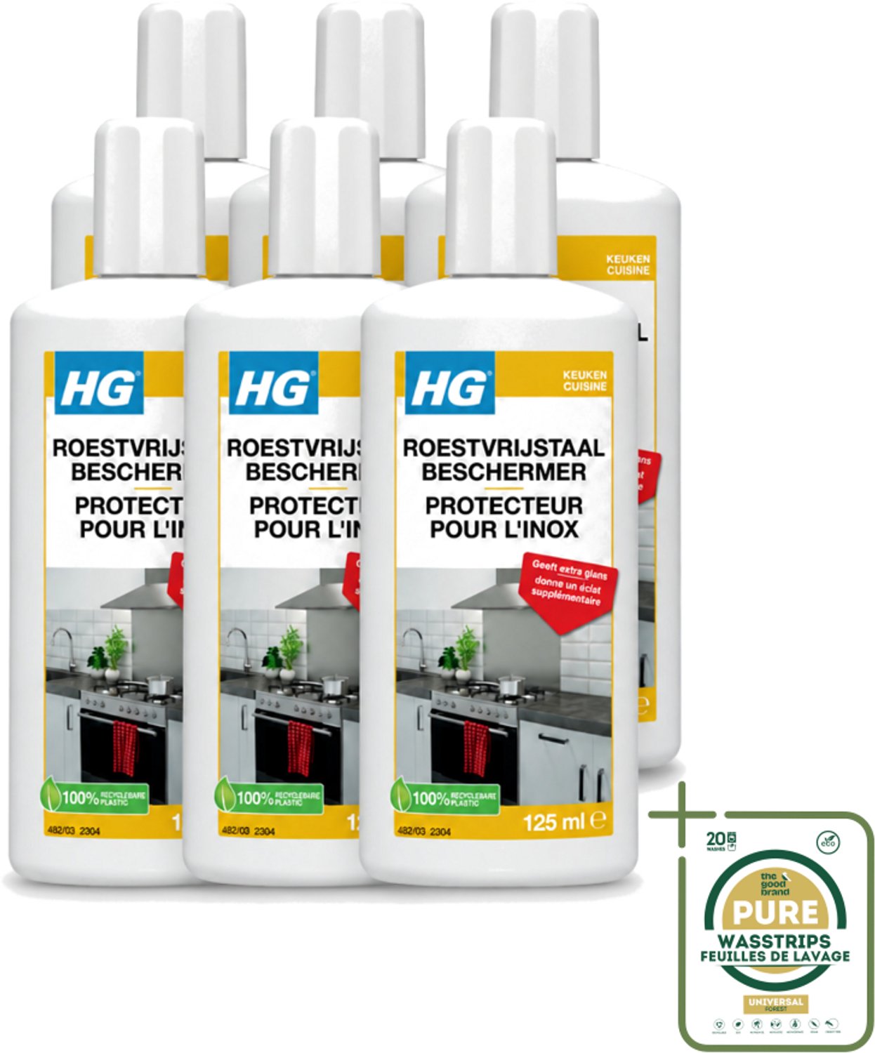 6 x HG - Roestvrijstaal Beschermer - Geeft Extra Glans - 125 ml - Roestvrijstaal Reiniger - Roestvrijstaal Beschermer - Keuken Reiniger - Glans Geven Roestvrijstaal - Vlekken Verwijderen Roestvrijstaal