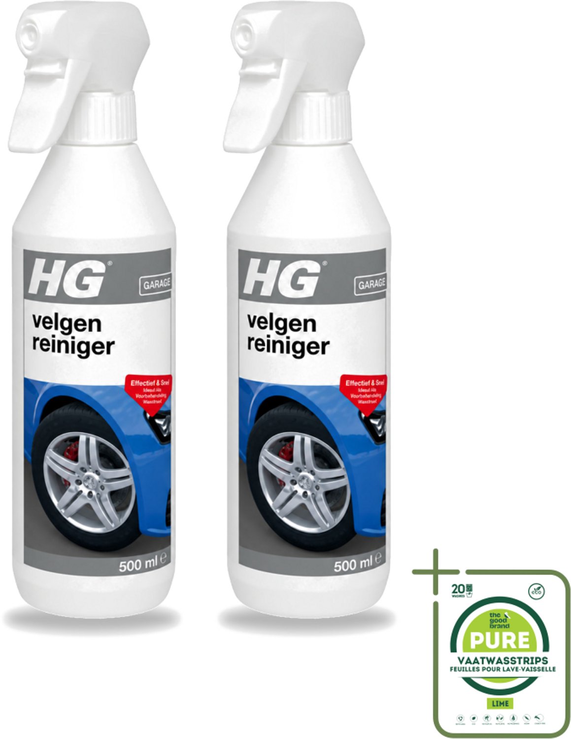 2 x HG - Velgenreiniger - Effectief & Snel - Ideaal Als Voorbehandeling Wasstraat - 500 ml - Grootverpakking - Vaatwasstrips - Velgenreiniger - Autovelgenreiniger - Remvloeistof - Vet Verwijderen - Velg Reinigen