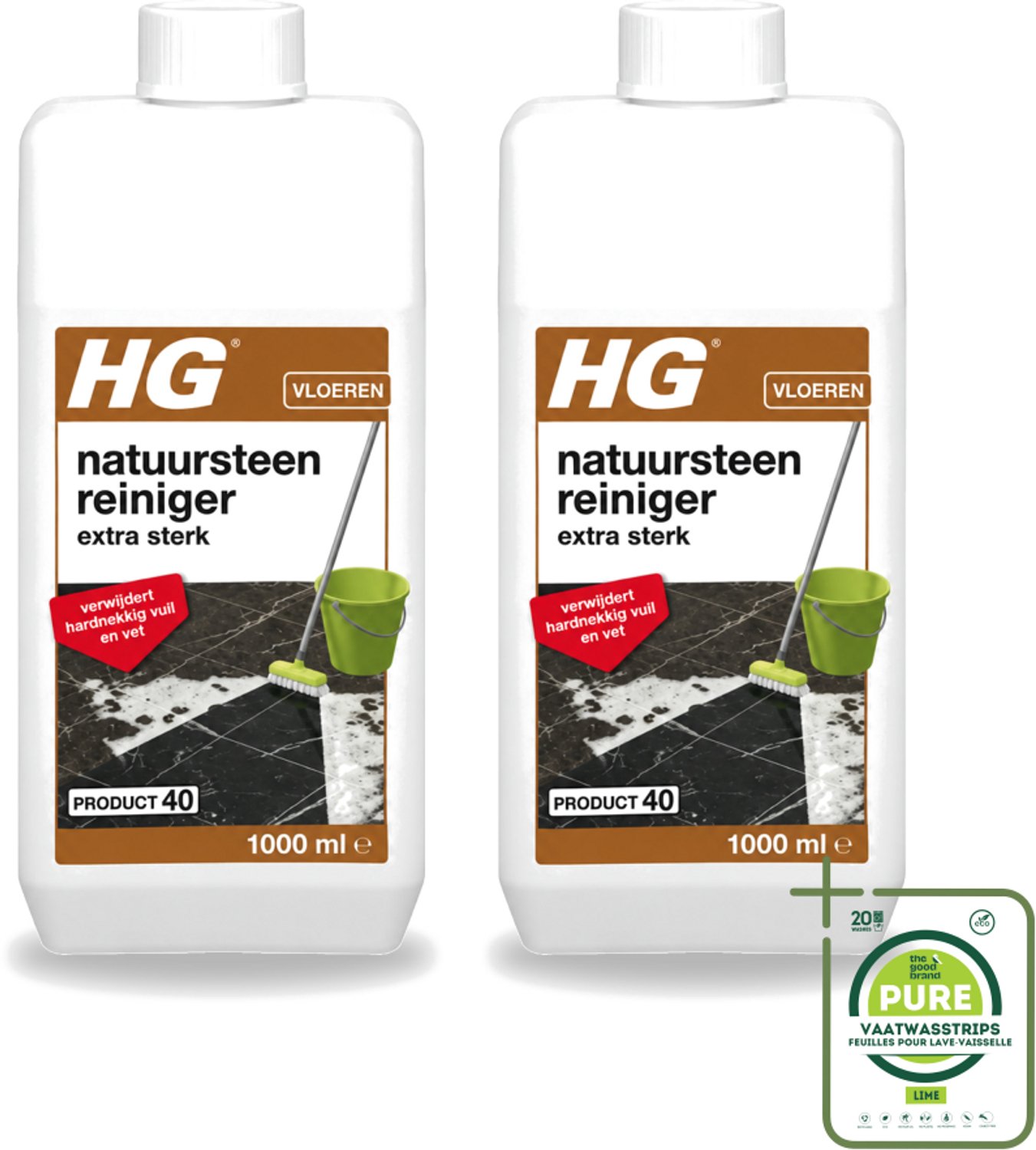 2 x HG - Natuursteenreiniger - Extra Sterk - Verwijdert Hardnekkig Vuil & Vet - 1L - Grootverpakking - Vaatwasstrips - Natuursteen Reinigen - Vet Verwijderen - Natuursteen Reiniger - Marmer Reinigen - Travertin Reinigen