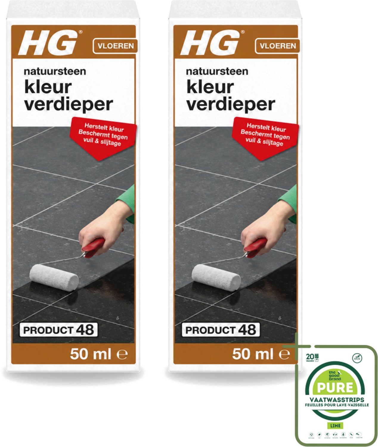 2 x HG - Natuursteen Kleurverdieper - Herstelt Kleur - Beschermt Tegen Vuil & Slijtage - 50 ml - Grootverpakking - Vaatwasstrips - Natuursteen Kleurverdieper - Natuursteen Beschermen - Natuursteen Slijtage - Natuursteen Vuil - Natuursteen Herstellen