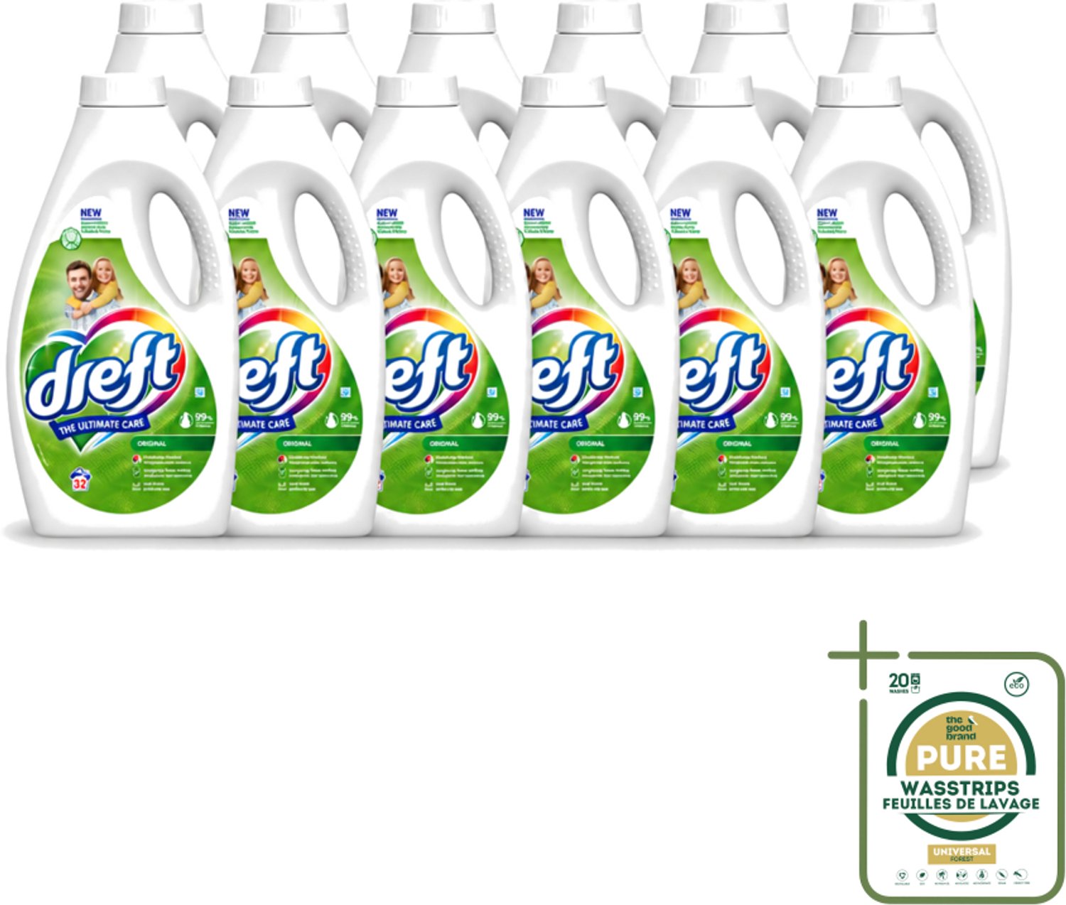 12 x Dreft - Ultimate Care - Vloeibaar Wasmiddel - Gekleurde Was - Original - 32 Wasbeurten - Wasstrips - Kleurbeveiliging - Vloeibaar Wasmiddel - Gekleurde Was - Frisse Geur - Wasmiddel Origineel