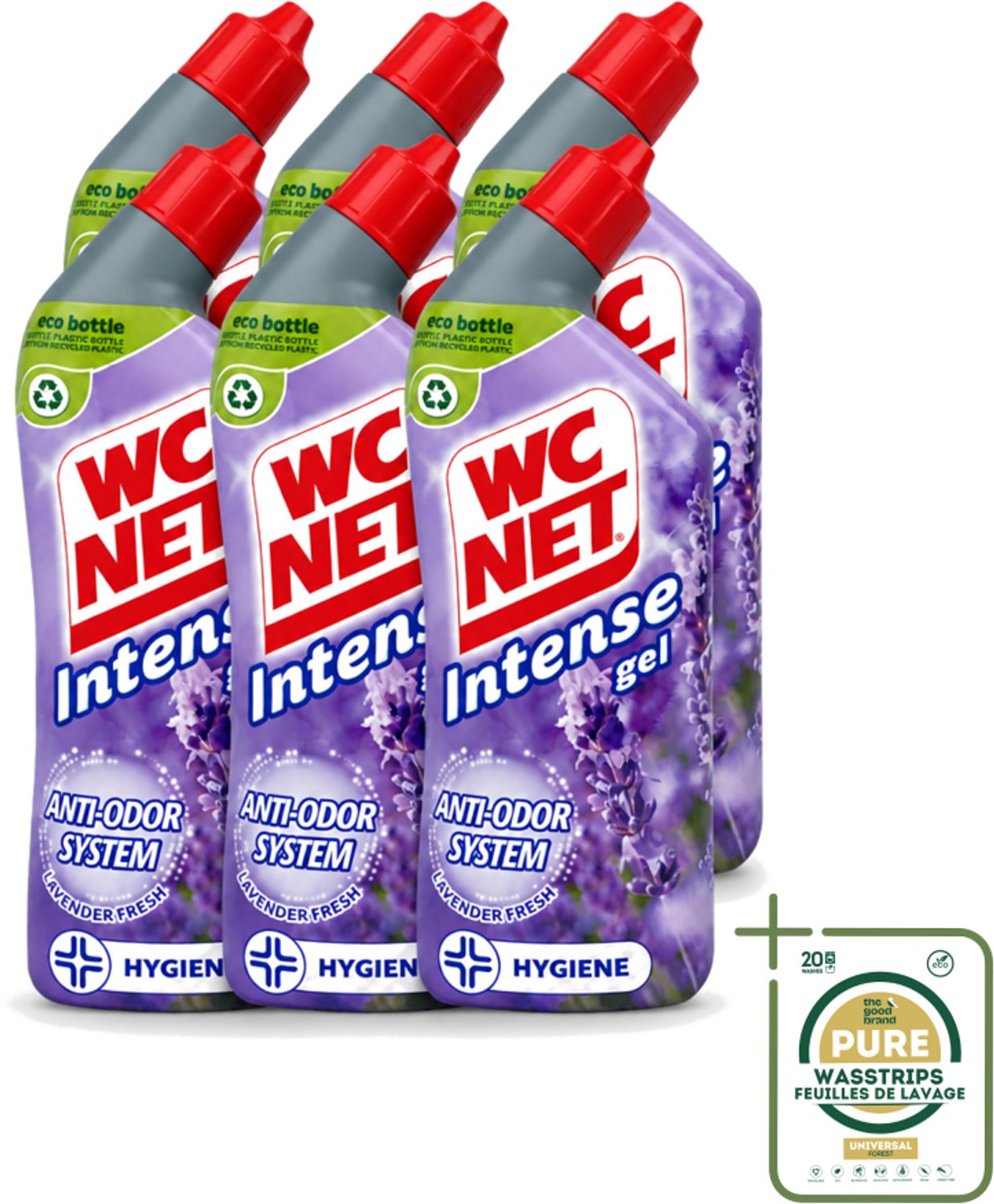 6 x WC Net - Toiletreiniger - Gel - Lavendel - Gerecycled Materiaal - 750 ml - Wasstrips - WC Net - Toilet Reiniger - Lavendel Geur - Anti-geur - Gerecycled Fles