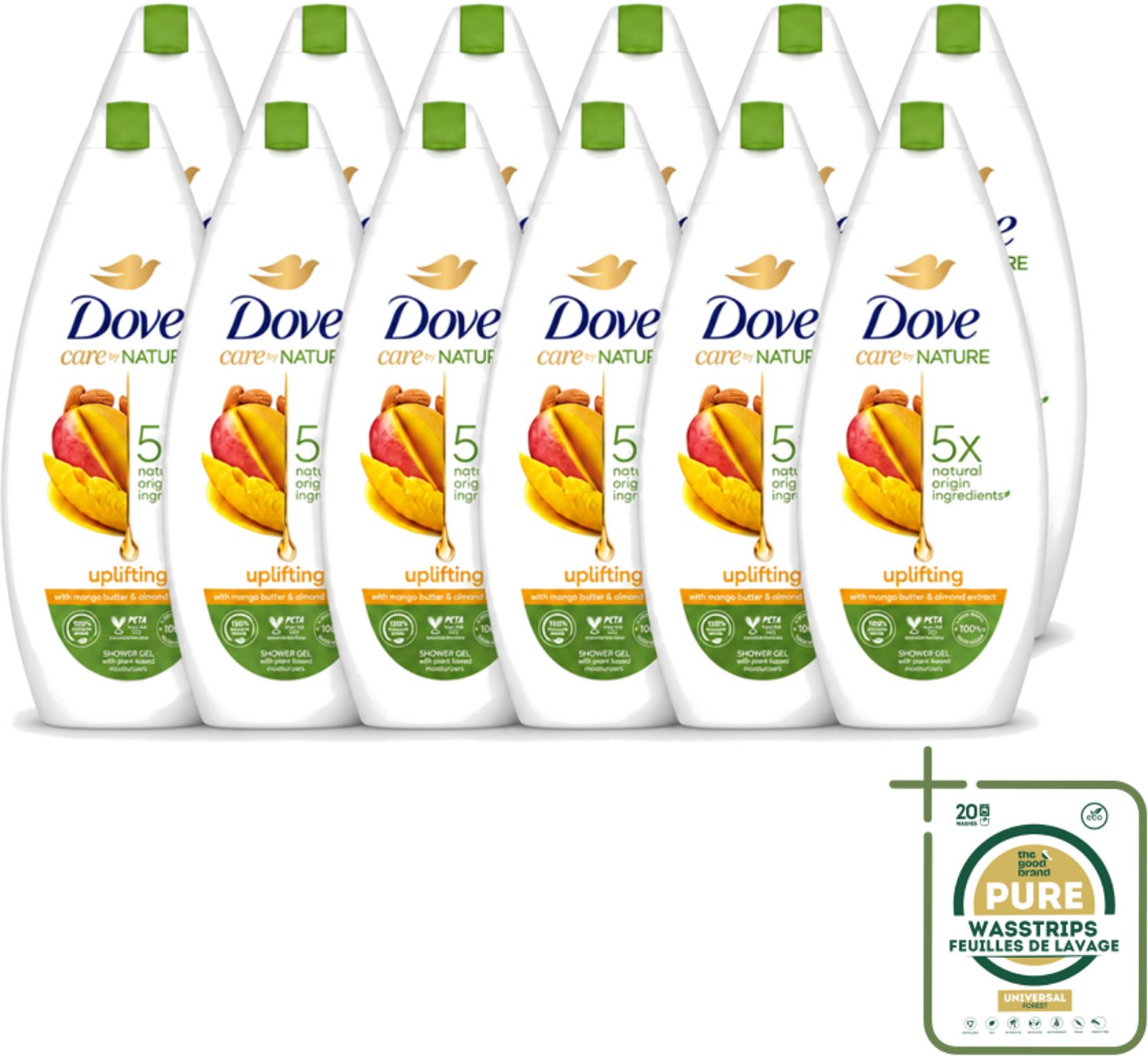 12 x Dove Care By Nature - Uplifting - Douchegel - Mangoboter & Almond Extract - 225 ml - Wasstrips - Douchegel - Huidverzorging - Opwekkende Douchegel - Hydraterende Douchegel - Mangoboter
