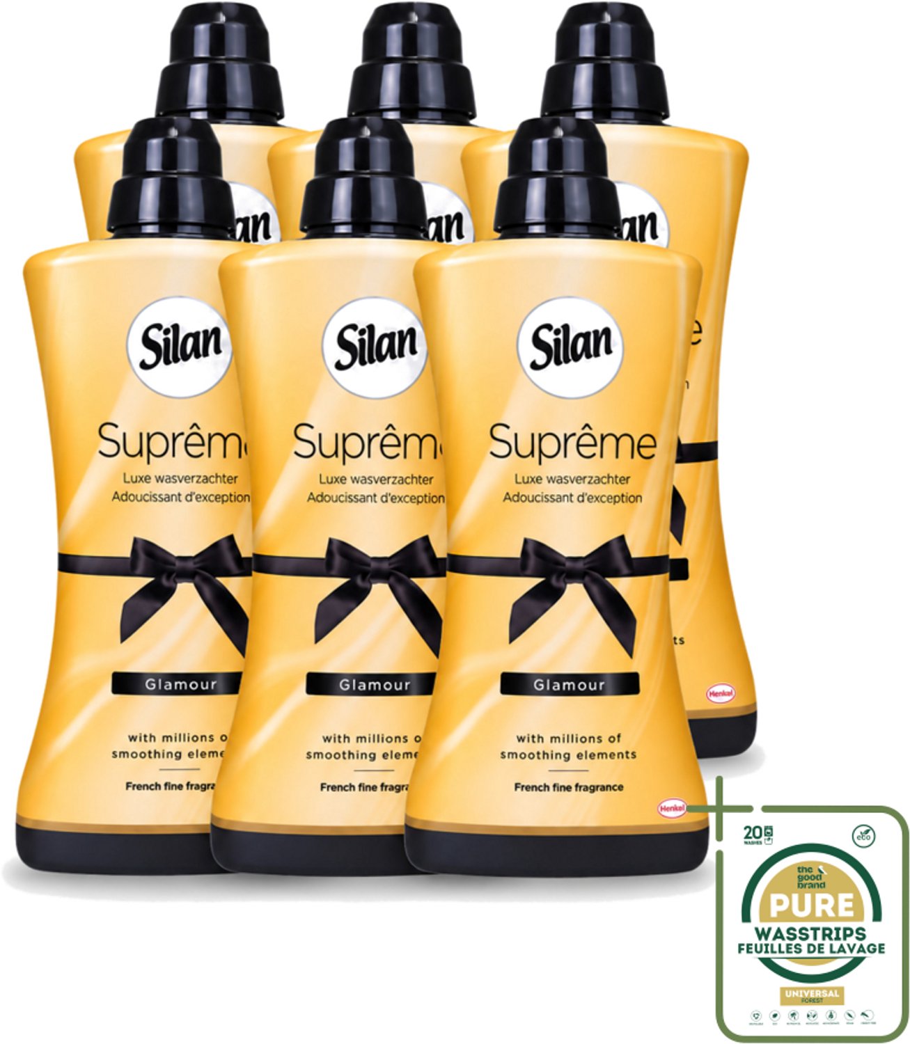 6 x Silan Suprême - Wasverzachter - Glamour - 44 Wasbeurten - 1.2L - Wasstrips - Wasverzachter - Wasgoed Verzachter - Luxe Wasverzachter - Fris Wasgoed - Zijdezacht Wasgoed