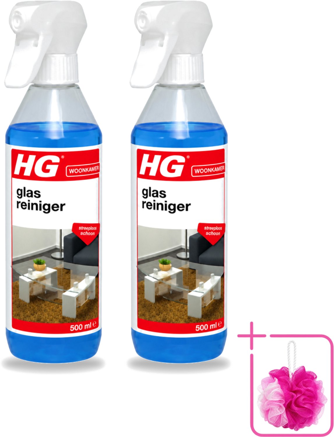 2 x HG - Glasreiniger Spray - Streeploos Schoon - Ontvet & Droogt Snel - 500 ml - Bulkverpakking - Glas reinigen - Douchemop - Streeploos schoonmaken