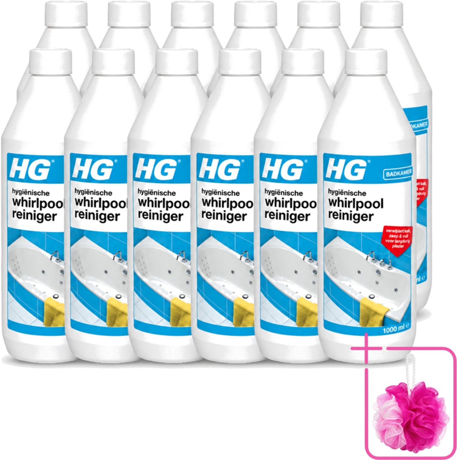 12 x HG - Badkamer - Hygiënische Whirlpoolreiniger - Verwijdert Kalk, Zeep & Vuil - 1L - Bulkverpakking - Whirlpool reinigen - Douchemop - Kalk verwijderen
