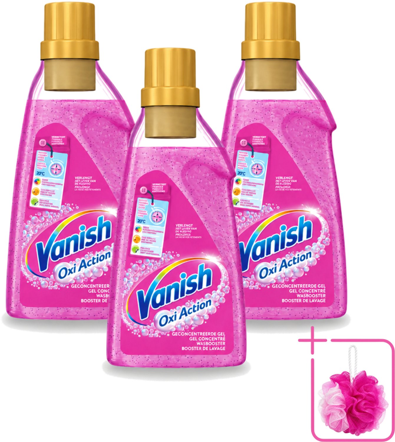 3 x Vanish Oxi Action - Vlekkenverwijderaar Gel - Voor Gekleurde Was - 30 Wasbeurten - Bulkverpakking - Vlekverwijderaar - Douchemop - Wasbooster