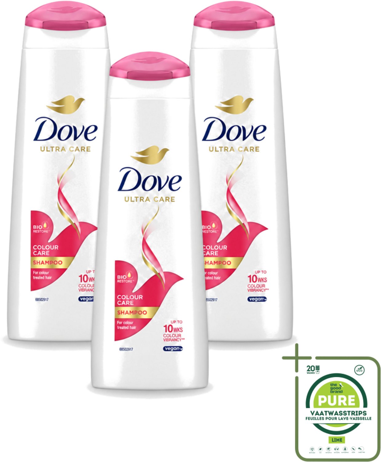 3 x Dove Ultra Care - Color Care - Shampoo - Geverfd Haar - 250 ml - Grootverpakking - Vaatwasstrips - Kleur Behouden - Gekleurd Haar - Haar Verzorging - Haar Reinigen - Haar Herstel
