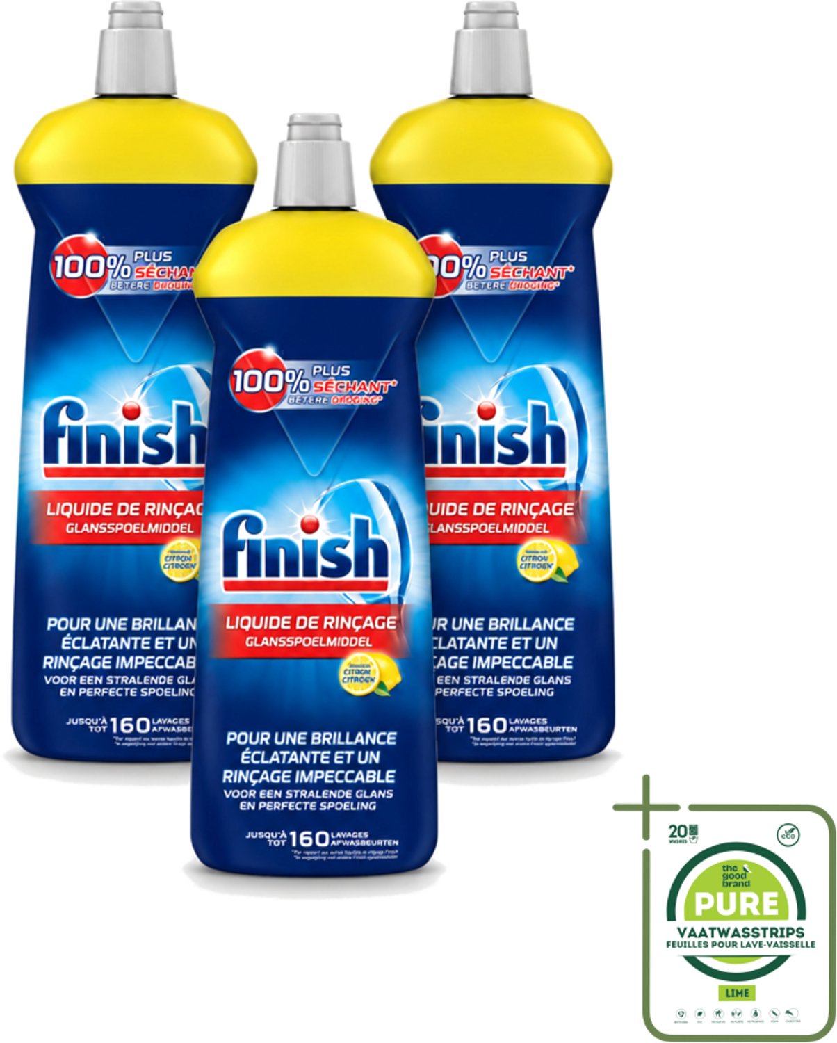 3 x Finish - Glansspoelmiddel - Citroen - Stralende glans - Tot 160 Afwasbeurten - 800 ml - Grootverpakking - Vaatwasstrips - Glansspoelmiddel - Glans - Citroen - Vaatwas - Vaat Drogen