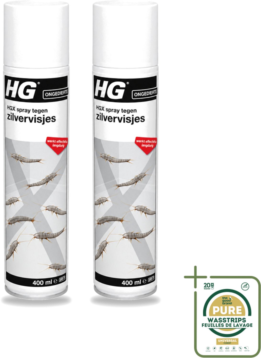2 x HG X - Spray tegen Zilvervisjes - Langdurige Bescherming - 400 ml - Wasstrips - Zilvervisjes Bestrijding - Zilvervisjes In Huis - Zilvervisjes Bestrijding Spray - Zilvervisjes Bestrijding 400 Ml - Zilvervisjes Bestrijding Langdurig