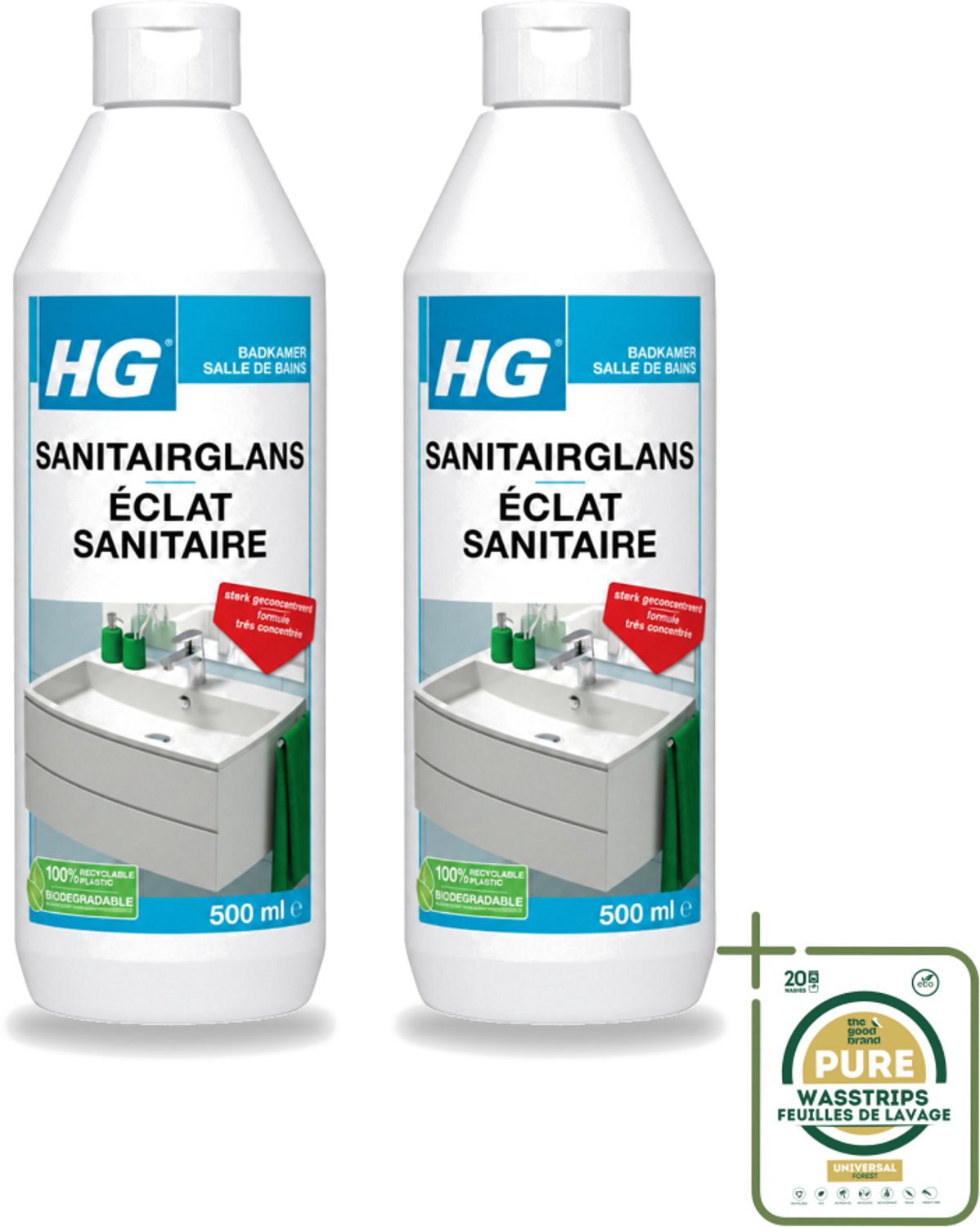 2 x HG - Badkamer - Badkamerreiniger - Extra Glans - Sterk Geconcentreerd - 500 ml - Wasstrips - Badkamerreiniger - Badkamer Schoonmaken - Badkamer Reinigen - Badkamer Glans - Badkamer Reiniger Extra Glans