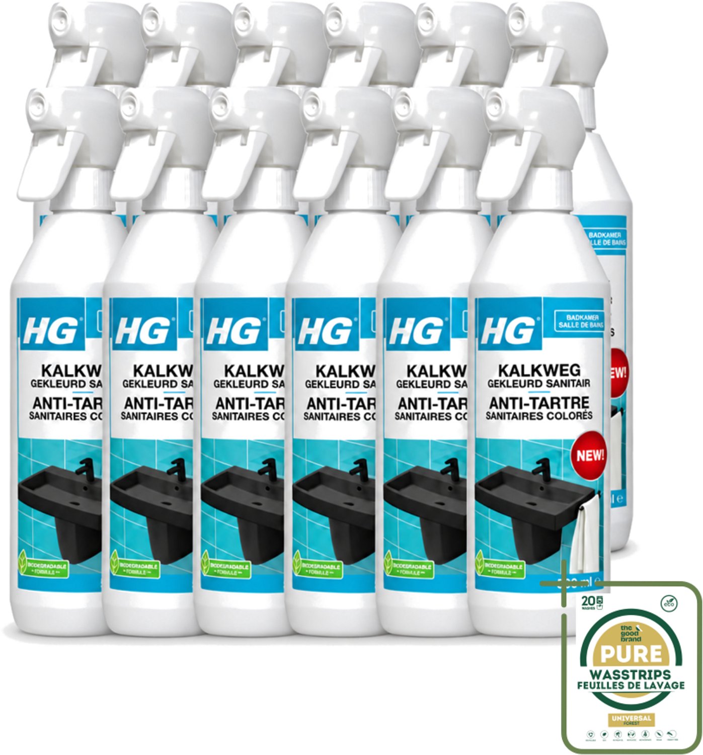 12 x HG - Badkamer - Kalkweg Gekleurd Sanitair - Schuimend - 500 ml - Wasstrips - Kalk Verwijderen - Gekleurd Sanitair Reinigen - Kalkaanslag Verwijderen - Sanitair Reinigen - Kalk Wegwerken