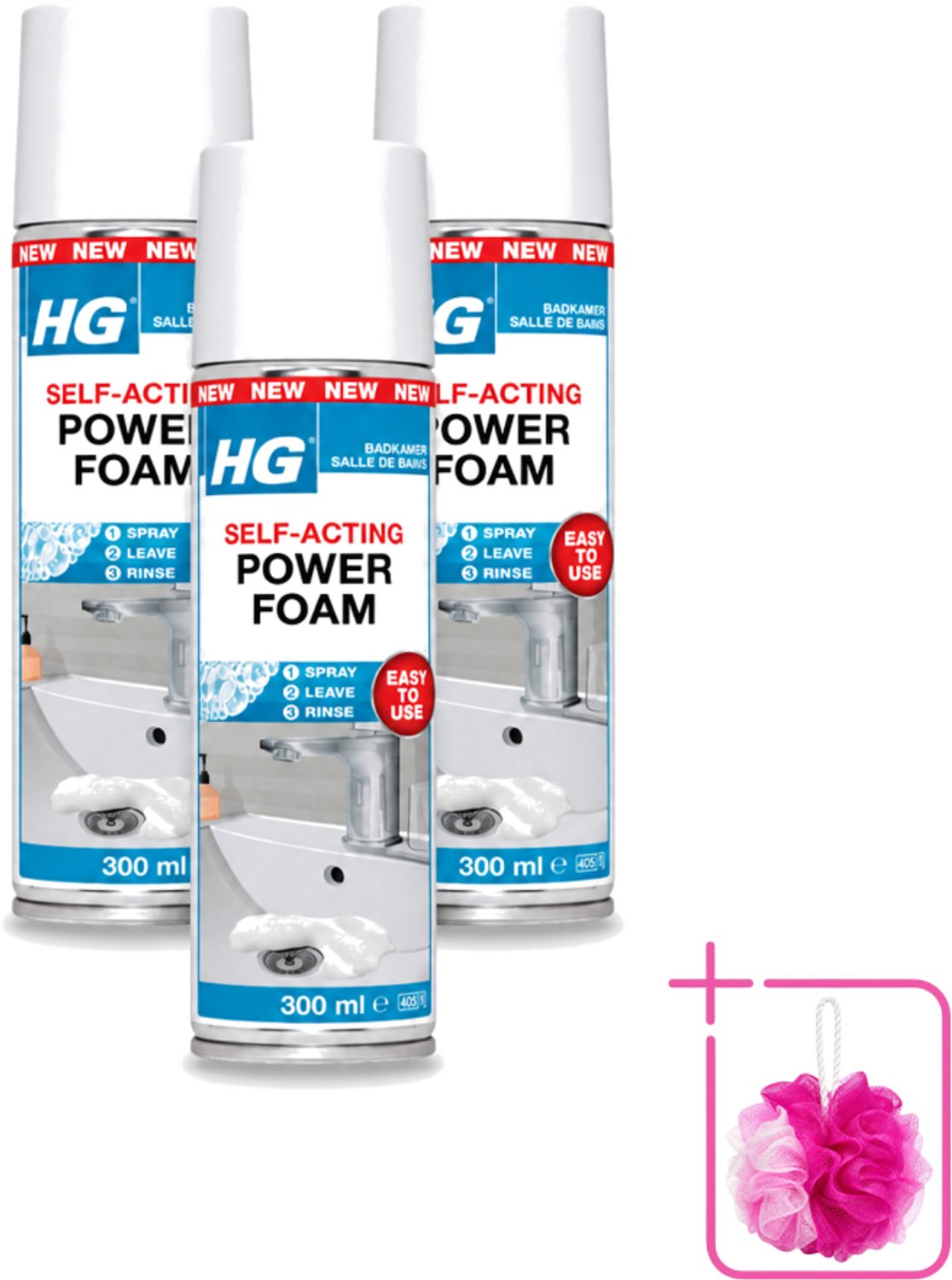 3 x HG - Badkamer - Badkamerreiniger - Power Foam Badkamer - Zelf-Activerend - 300 ml - Bulkverpakking - Badkamerreiniger - Douchemop - Schuimreiniger
