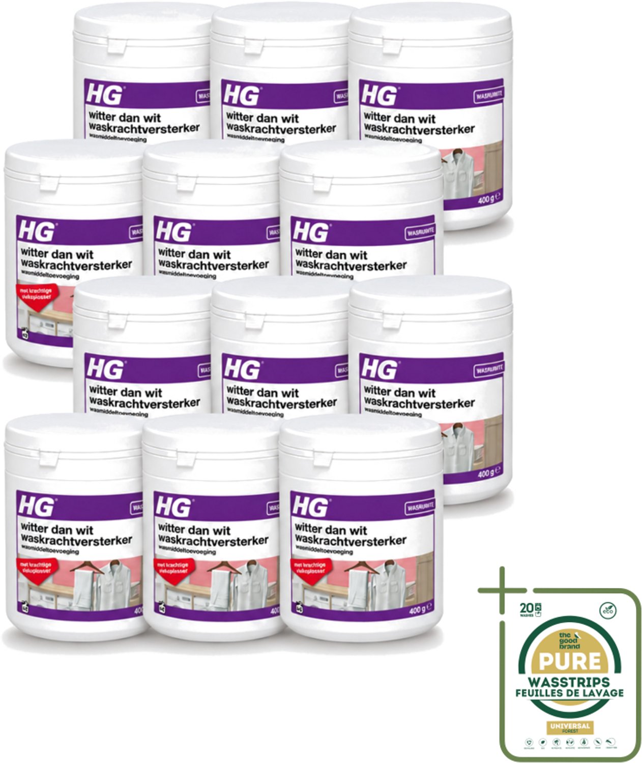 12 x HG - Wasruimte - Witter Dan Wit - Wasmiddeltoevoeging - 400 g - Wasstrips - Wit Textiel - Wasmiddel - Waskracht - Witheid - Wasgoed