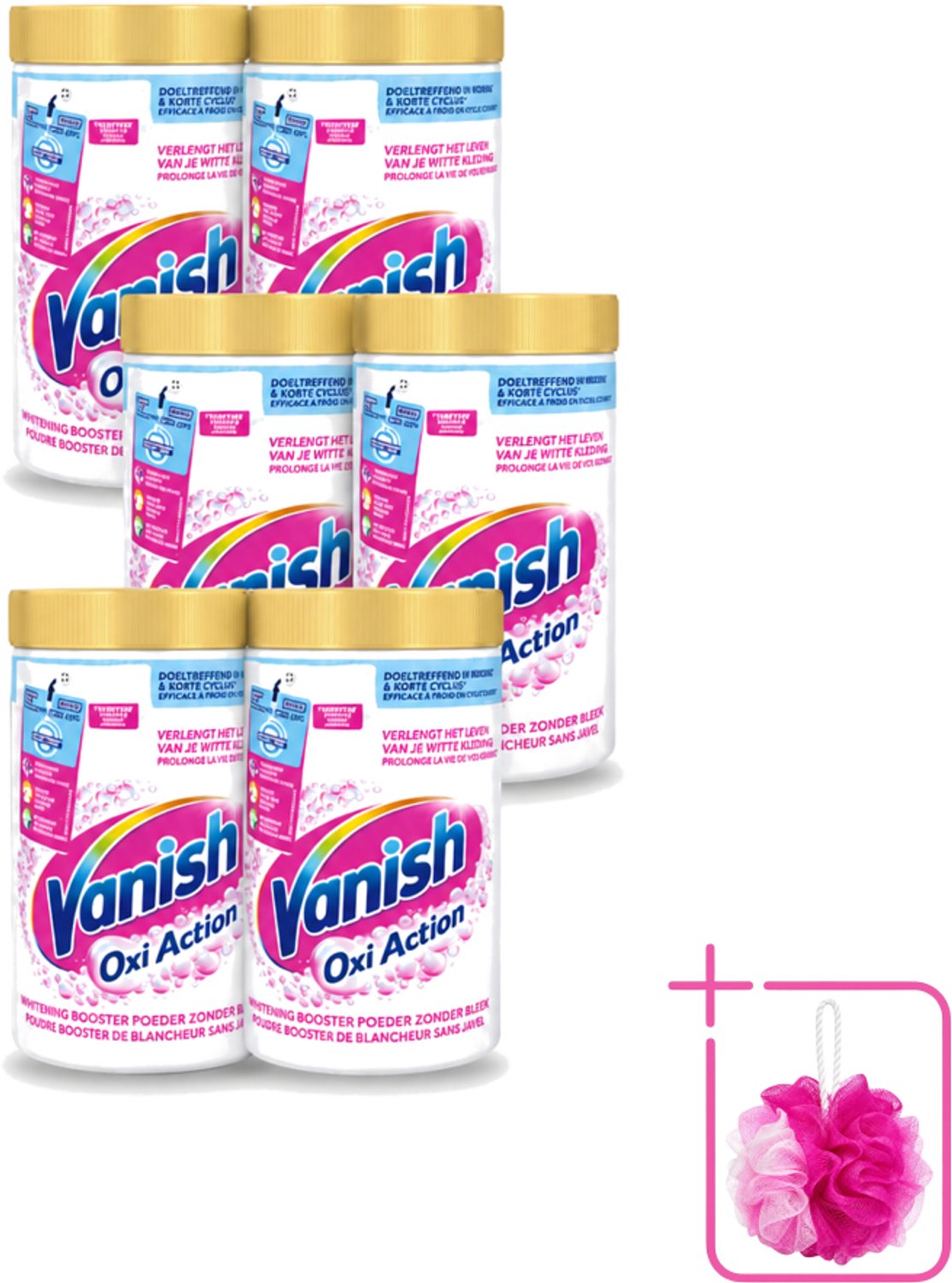 6 x Vanish Oxi Action - Vlekkenverwijderaar Poeder - Zonder Bleek - Witte Was - 1.5 Kg - Bulkverpakking - Vlekkenverwijderaar - Douchemop - Witte was