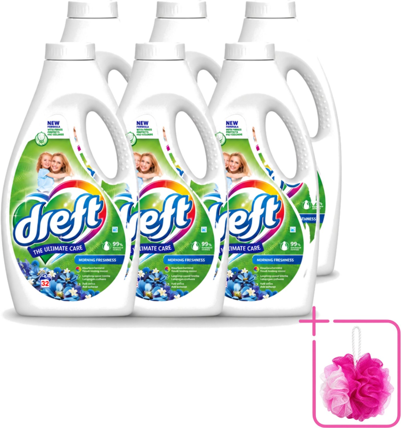6 x Dreft - Ultimate Care - Vloeibaar Wasmiddel - Gekleurde Was - Ochtendfris - 32 Wasbeurten - Bulkverpakking - Gekleurde was - Douchemop - Ochtendfris