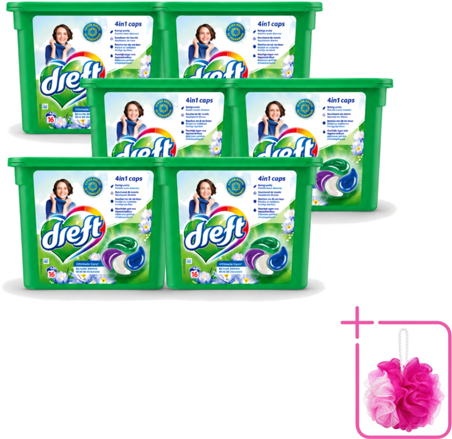 6 x Dreft - Wasmiddelcapsules 4in1 - Gekleurde Was - Blauwe Droom - 16 Wasbeurten - Bulkverpakking - Wasmiddelcapsules - Douchemop - Blauwe Droom