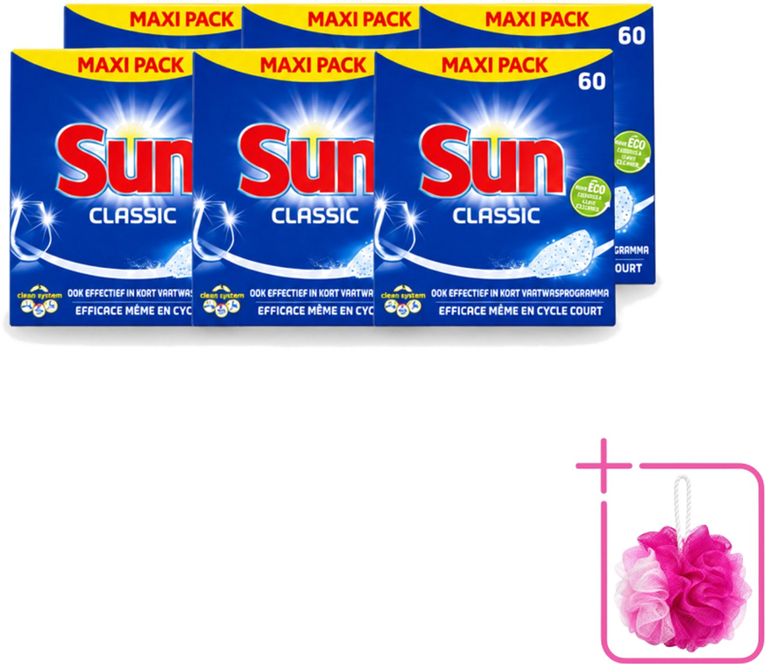 6 x Sun Classic - Vaatwastabletten - Eco - Voordeelverpakking - 60 Tabletten - Bulkverpakking - Vaatwastabletten - Douchemop - Vaatwasser