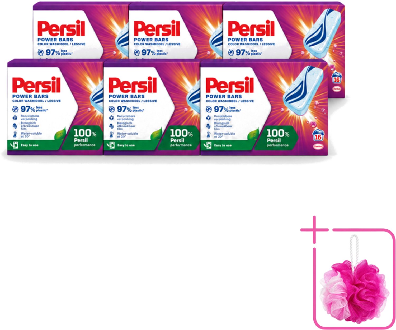 6 x Persil Power Bars - Wasmiddeltabletten - Gekleurde Was - 16 Wasbeurten - Bulkverpakking - Wasmiddelbar - Douchemop - Gekleurde was