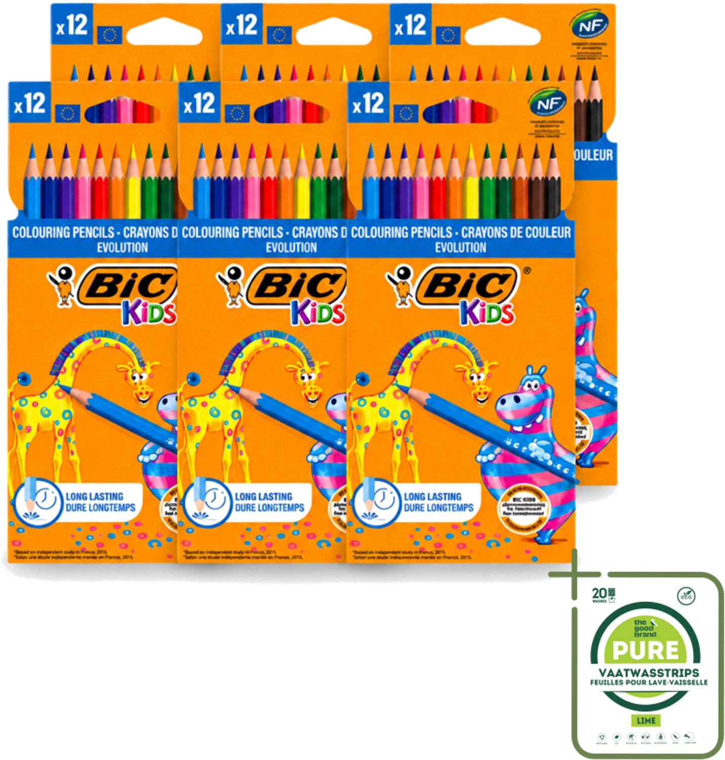 6 x Bic Kids - Kleurpotloden - Diverse Kleuren - Evolution - 12 Potloden - Grootverpakking - Kleurpotloden Voor Kinderen - Kleurpotloden Evolution - Kleurpotloden Voor Jonge Kunstenaars - Duurzaam Tekenen - Creatieve Potloden