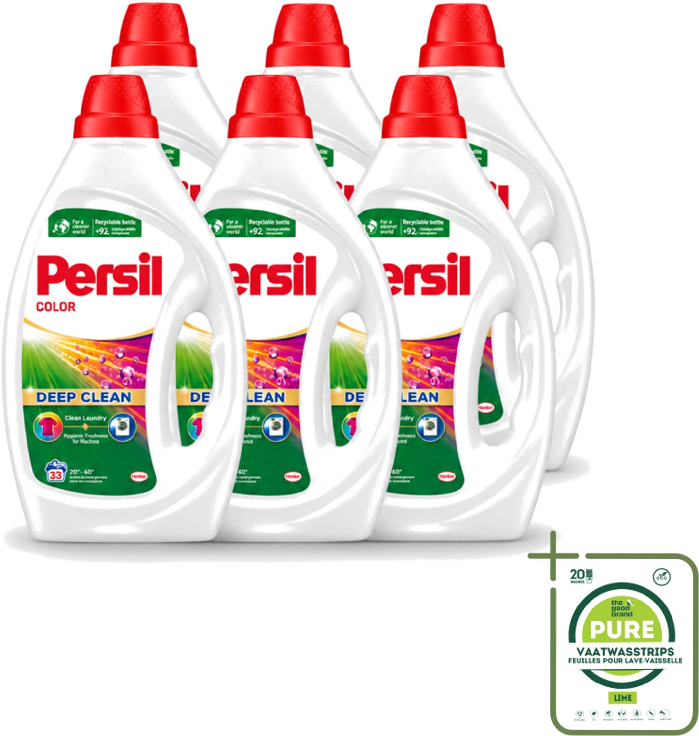6 x Persil Color - Vloeibaar Wasmiddel - Gekleurde Was - 33 Wasbeurten - Grootverpakking - Vaatwasstrips - Persil Color Gel - Vloeibaar Wasmiddel - Gekleurde Was - Vlekverwijdering - Wasmachine Frisheid