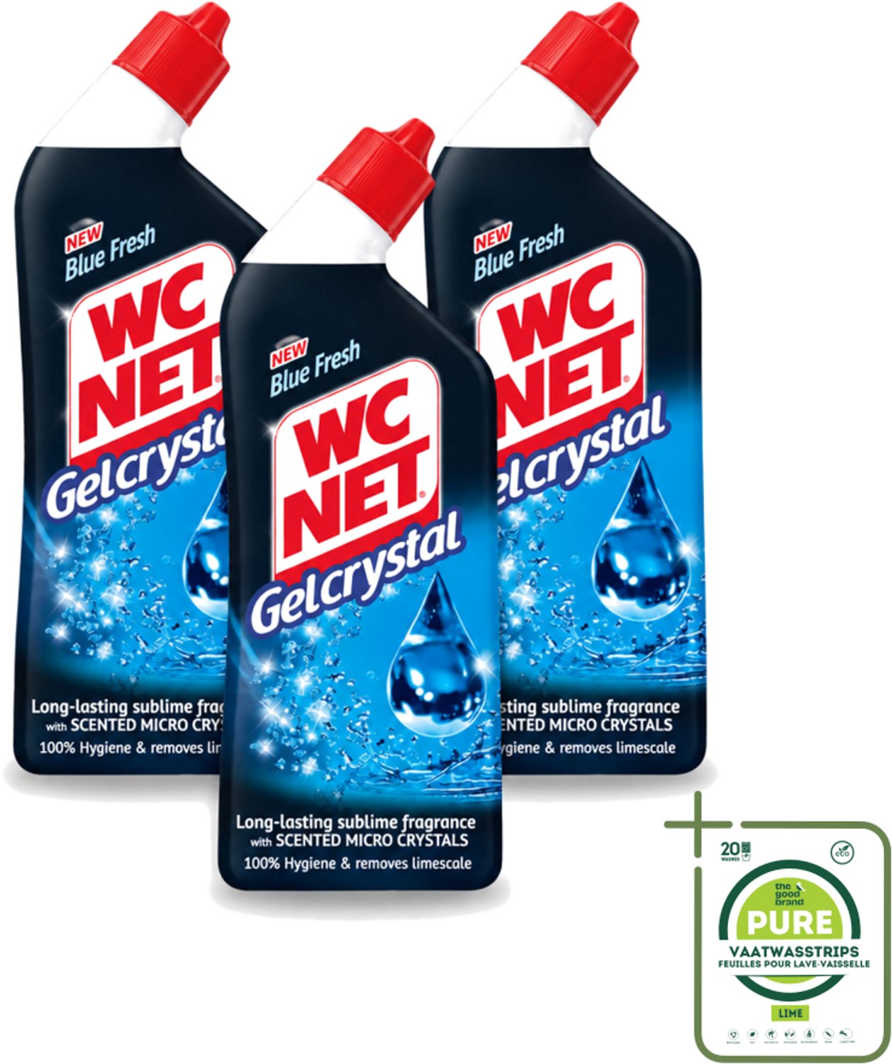 3 x WC-Net - Toiletreiniger - Gel - Blue Fresh - Anti-Kalk - 750 ml - Grootverpakking - Vaatwasstrips - Toiletreiniger - Kalkaanslag - Vlekken - Hygiëne - Desinfecterend